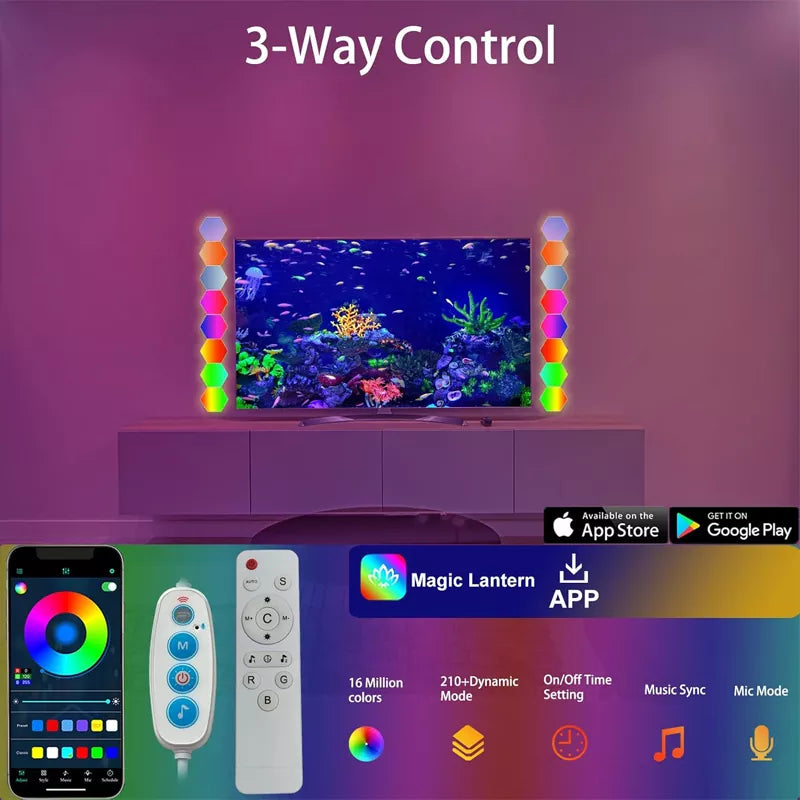 Hexagonal Light LED Wall Plate Built-in Microphone With Remote and App Control