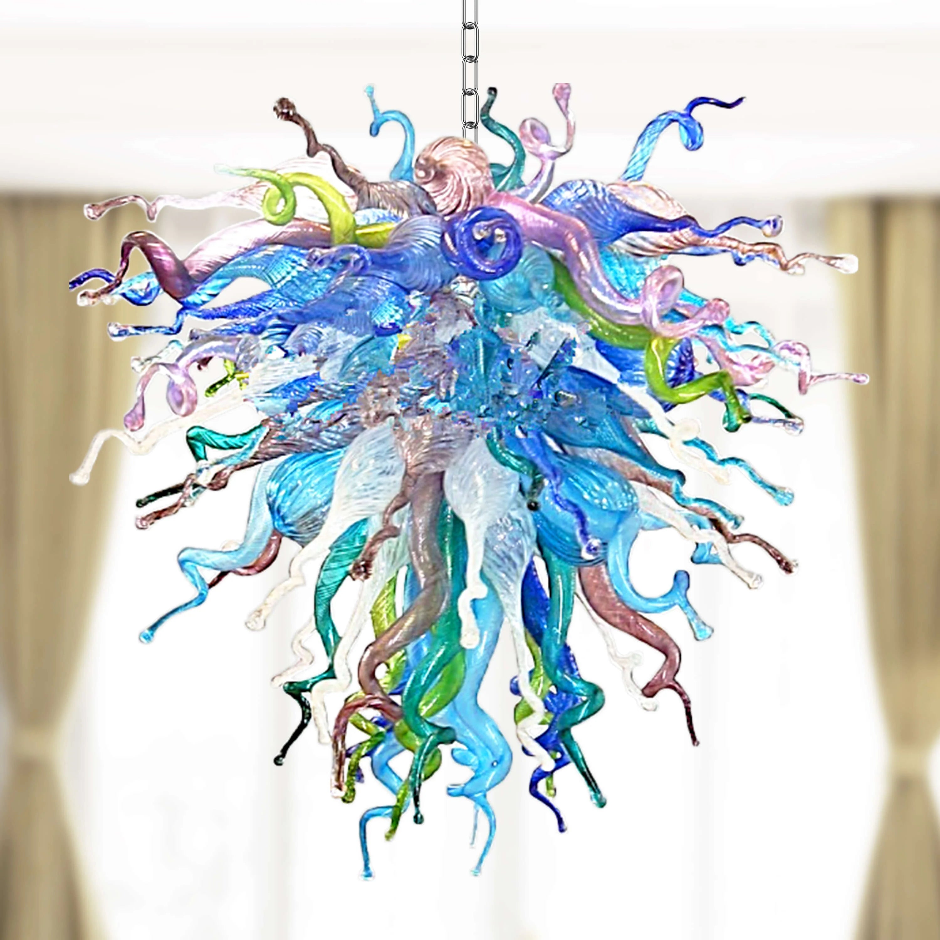 Style Blown Glass Chandelier Colorful Curly Glass