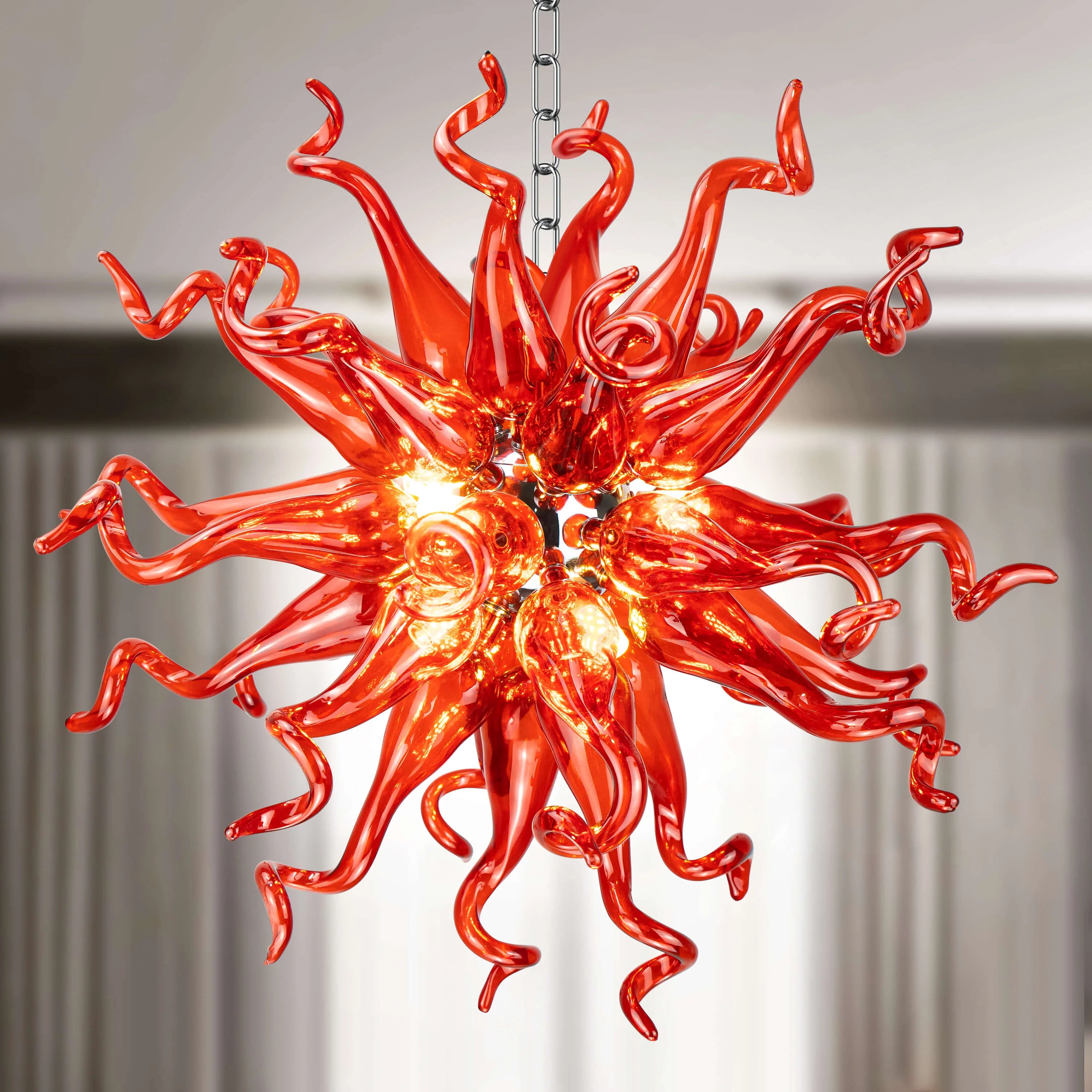 Sputnik Blown Glass Chandelier Red Color D20 inch