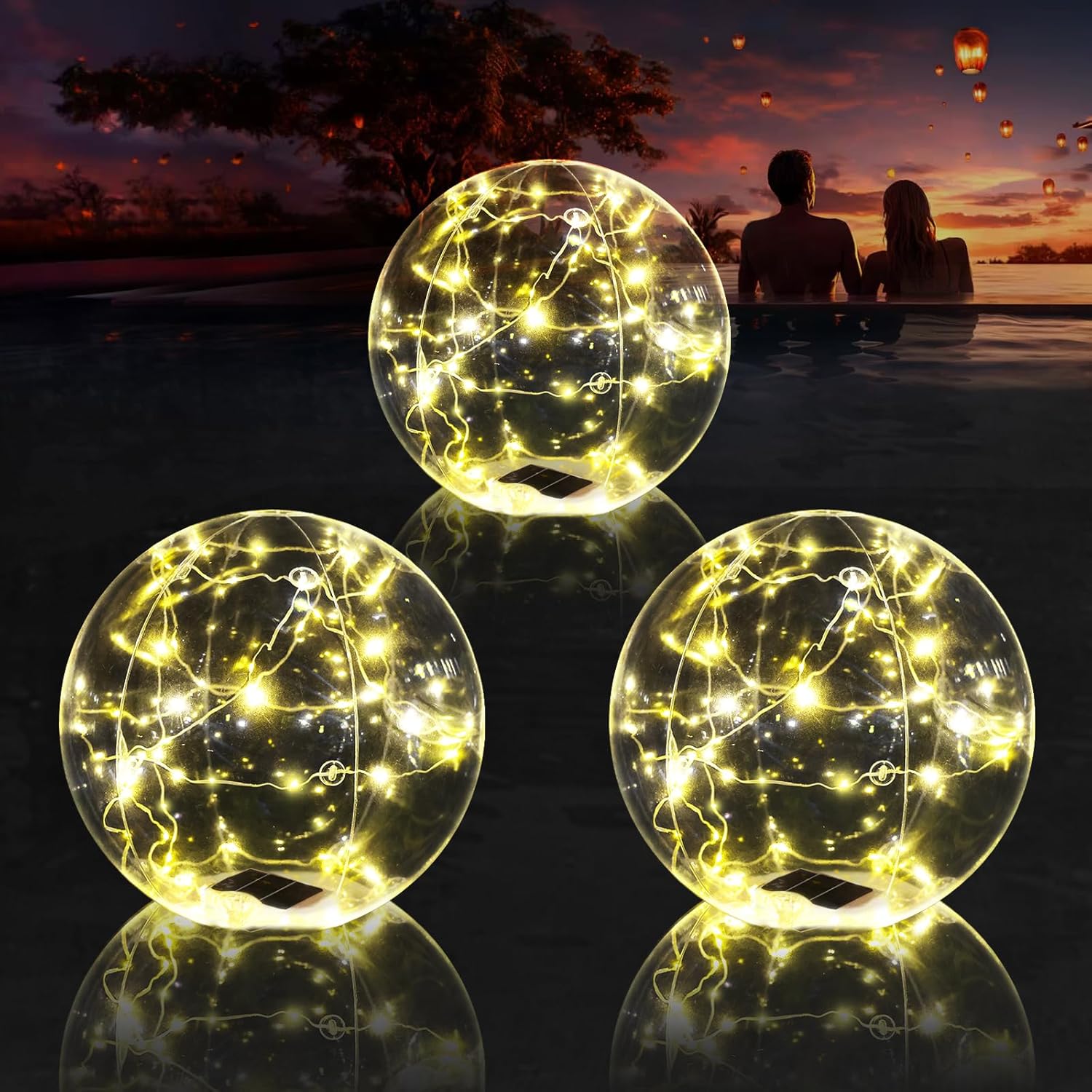 14 Inch LED Solar Floating Pool Lights Waterproof 3000K-D1