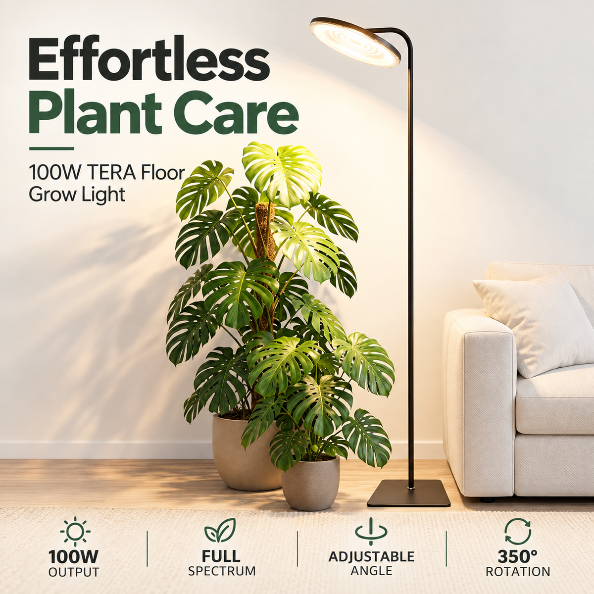 100W IP65 Full-Spectrum LED Floor Grow Light for Indoor Plants