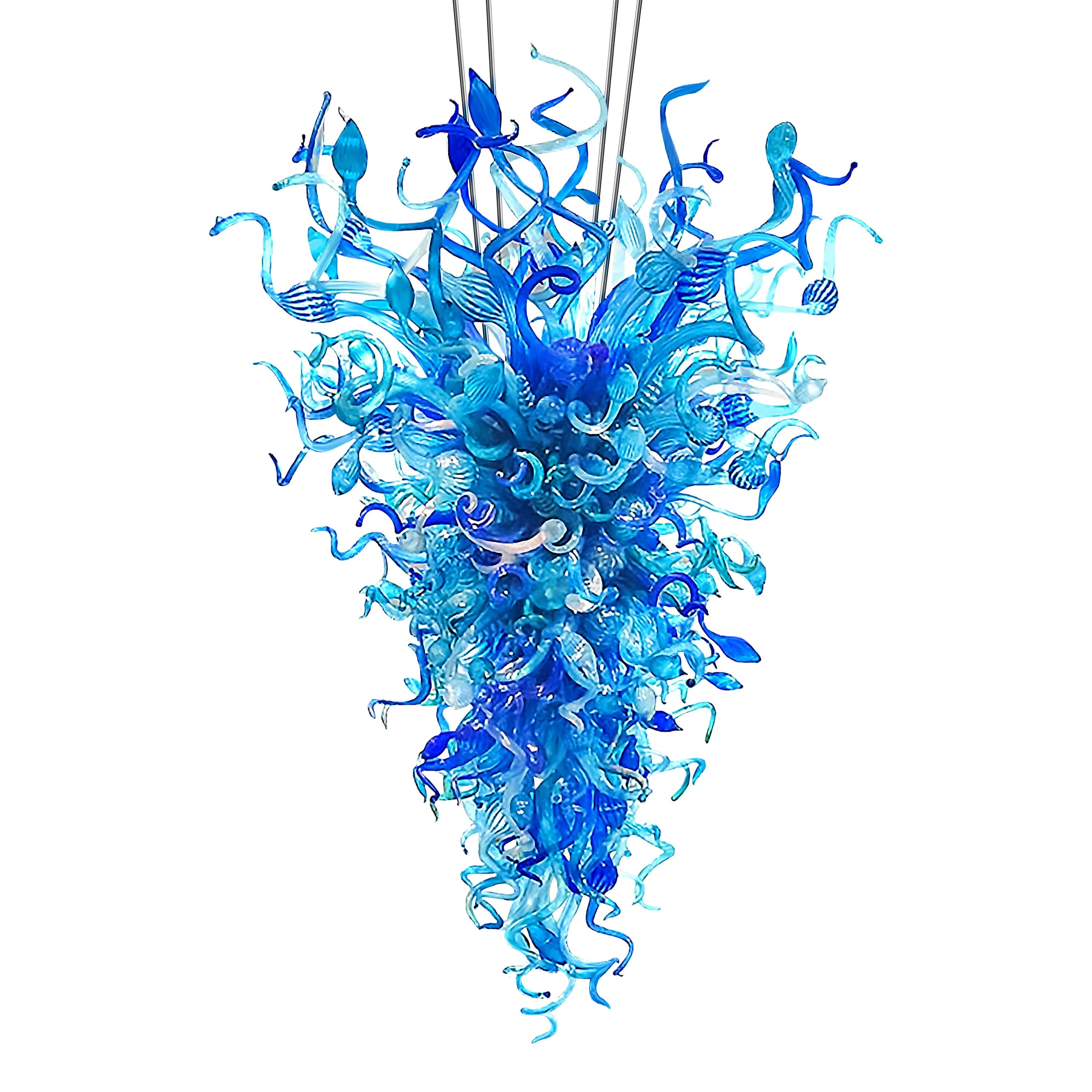 Chihuly Style Blown Glass Chandelier Large Blue Art Decor