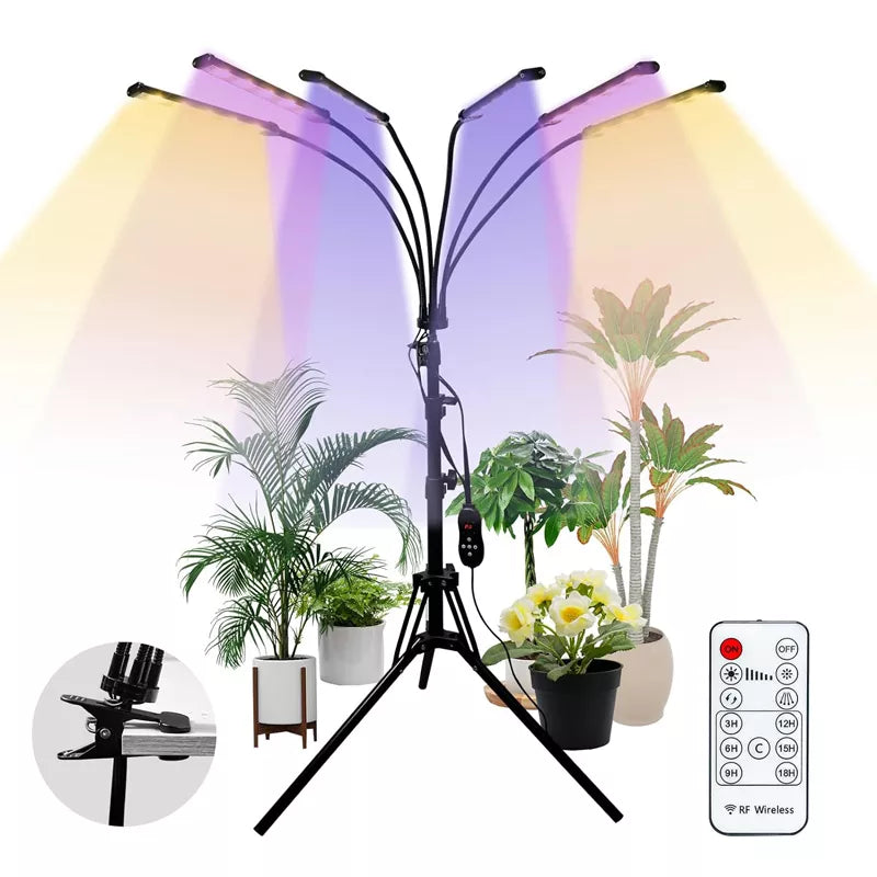 6 Heads LED Floor Plant Lights for Indoor Growing with Clip & Adjustable Stand