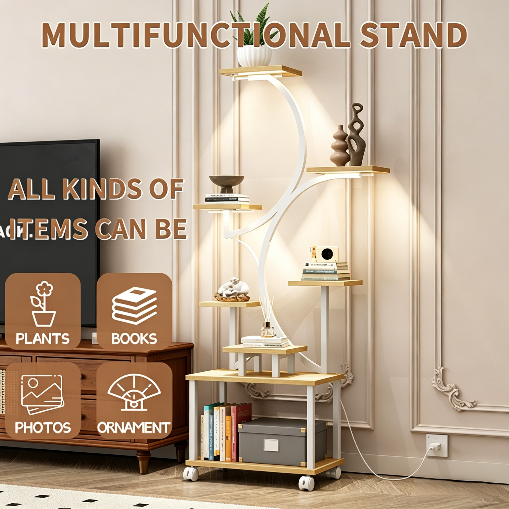 62" Tall 8-Tier Holder Plant Shelf Lighted Corner Plant Stands for Indoor Growing