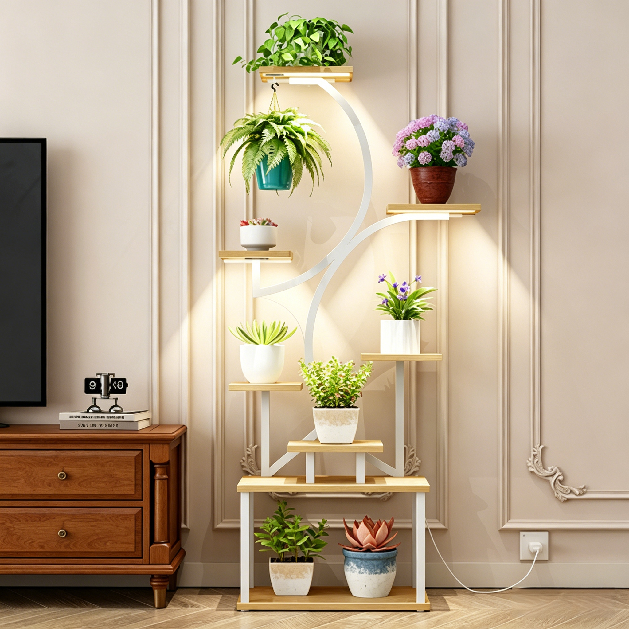 62" Tall 8-Tier Holder Plant Shelf Lighted Corner Plant Stands for Indoor Growing