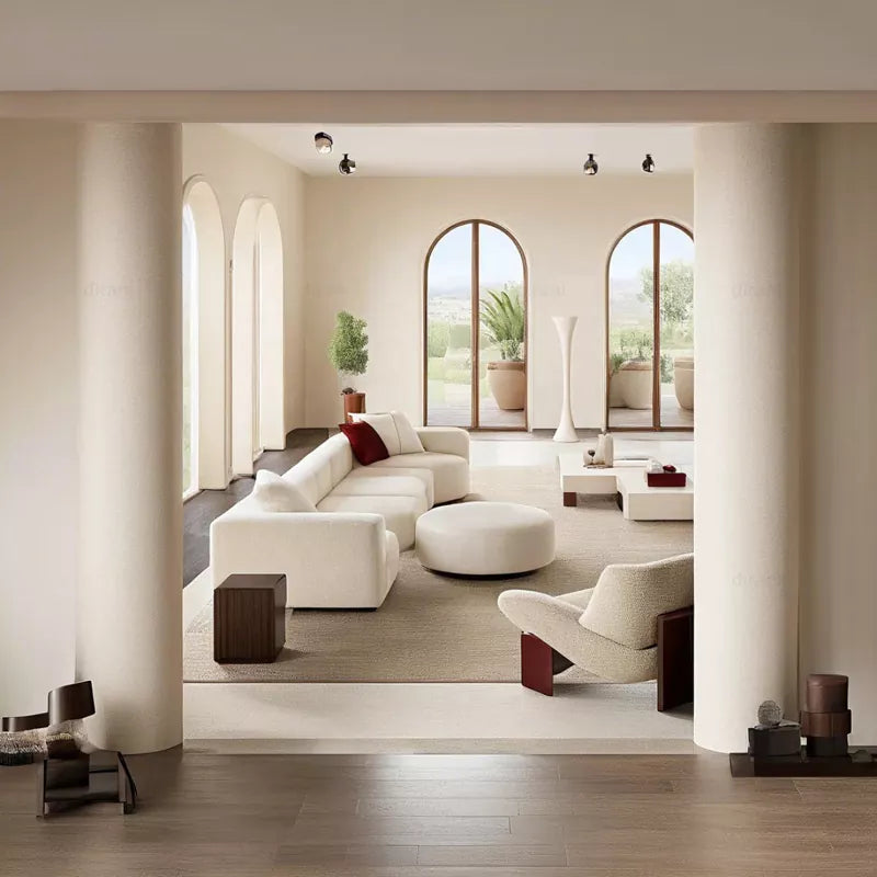 Minimalist Cream Boucle Beige Modern Curved Sofa for Home Luxury