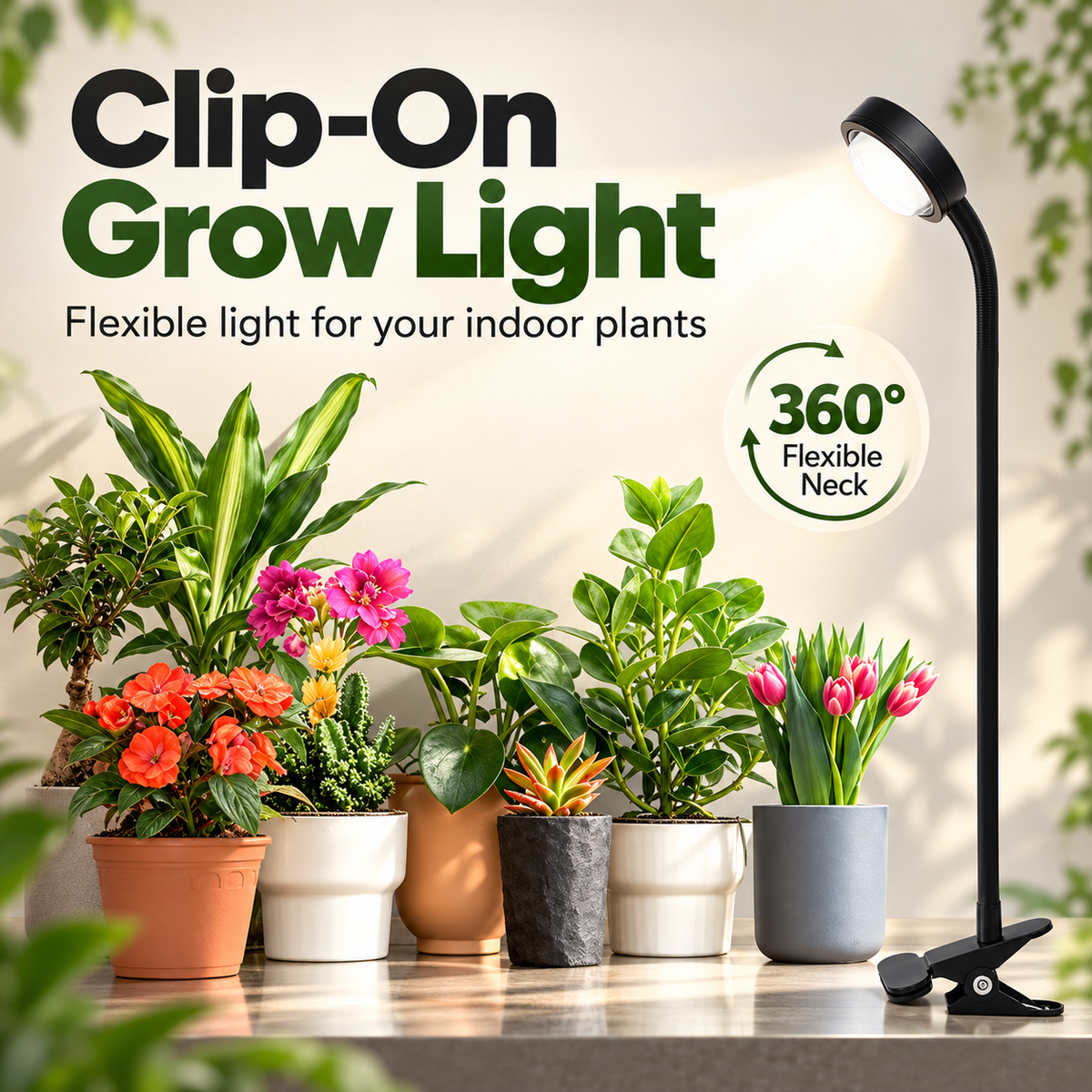 Full Spectrum Clip-On LED Grow Light for Indoor Succulents & Plants