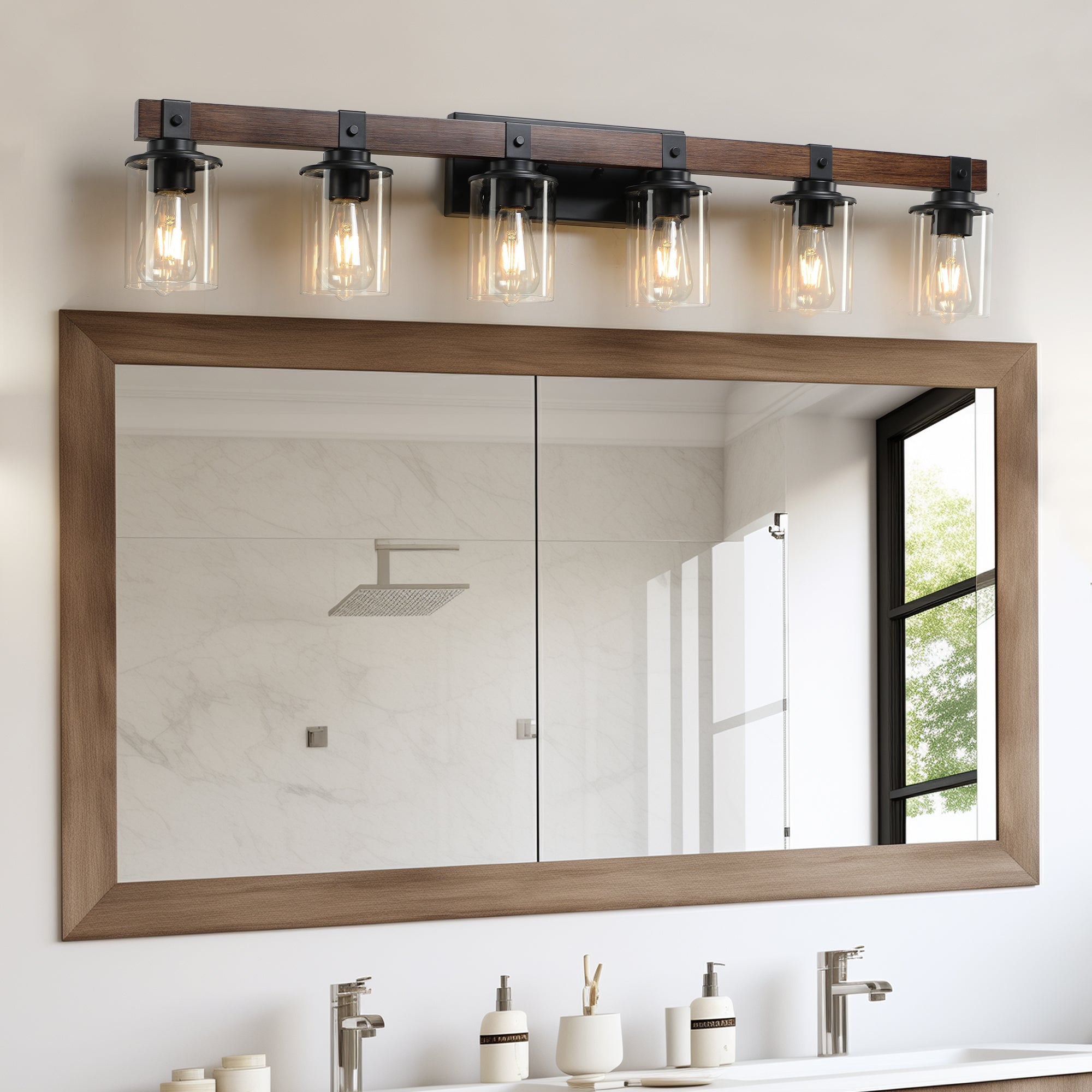 42" Rustic 6-Light Vanity Light Industrial Bathroom Wall Sconce