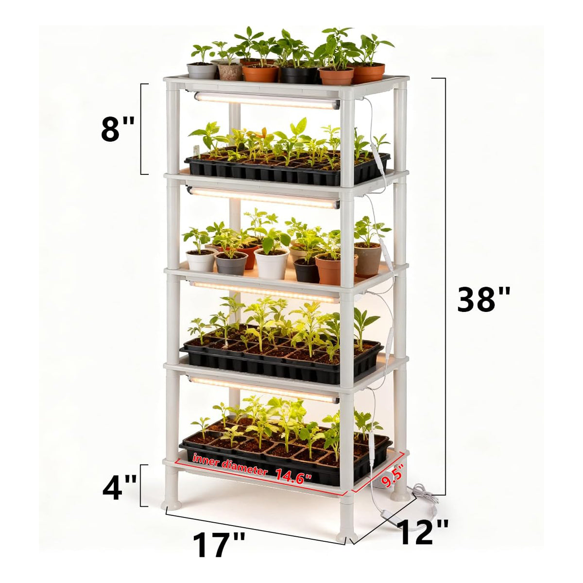5-Tier Seed Starter Trays Plant Stand with LED Grow Light (Auto-Timer)