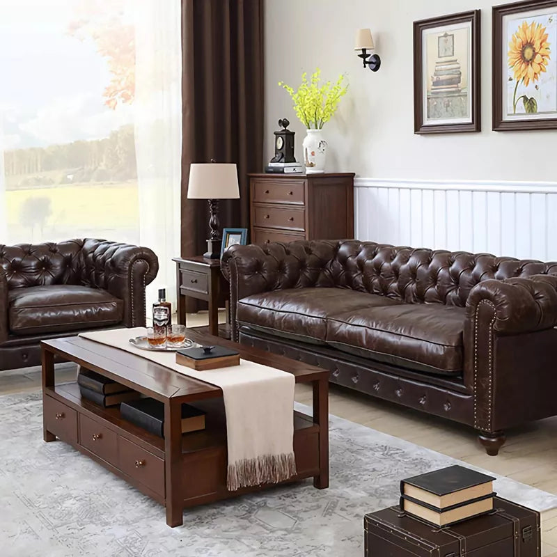 American Country Living Room Furniture Leather Chesterfield Sofa Set Velvet