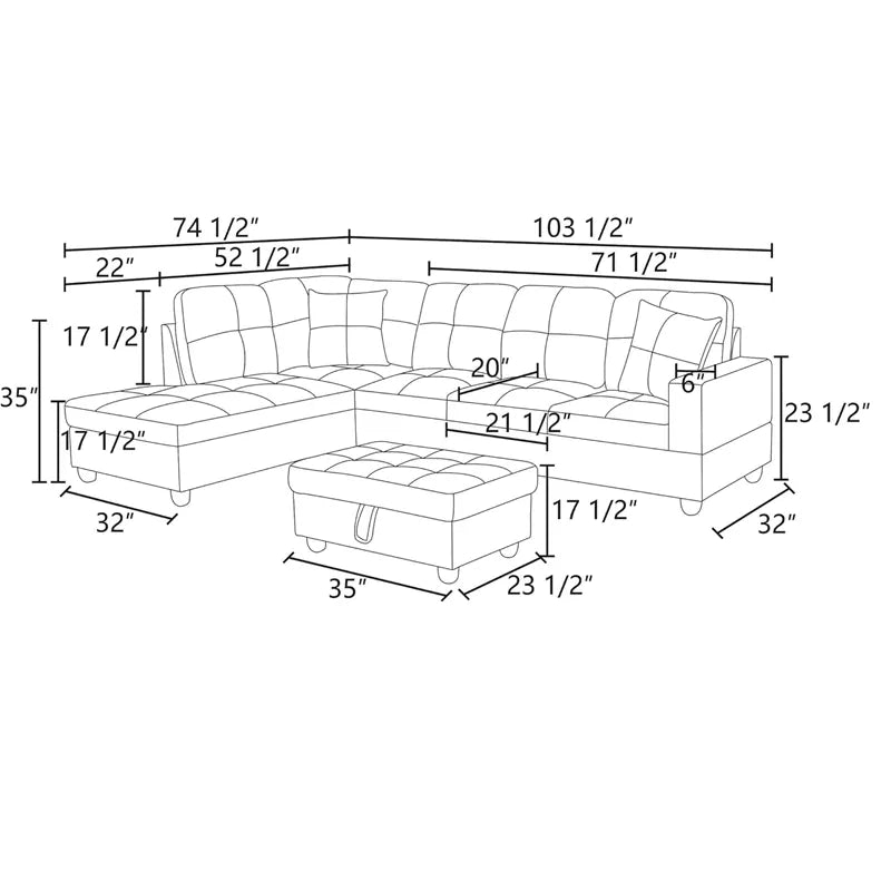 L Shaped Sectional Couches Sofa with Ottoman Storage