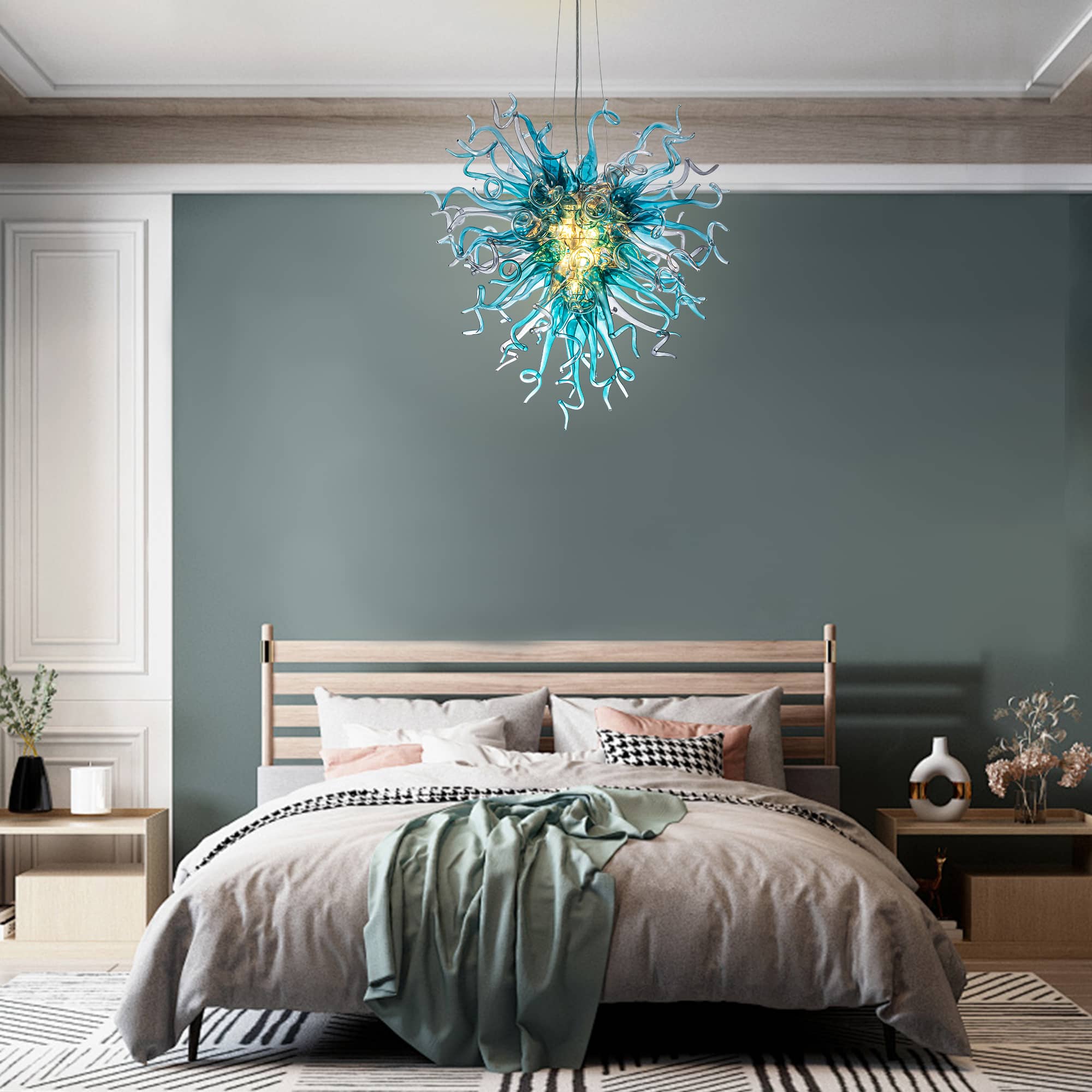 Chihuly Style Blown Glass Chandeliers Blue Color Heart Shape -B