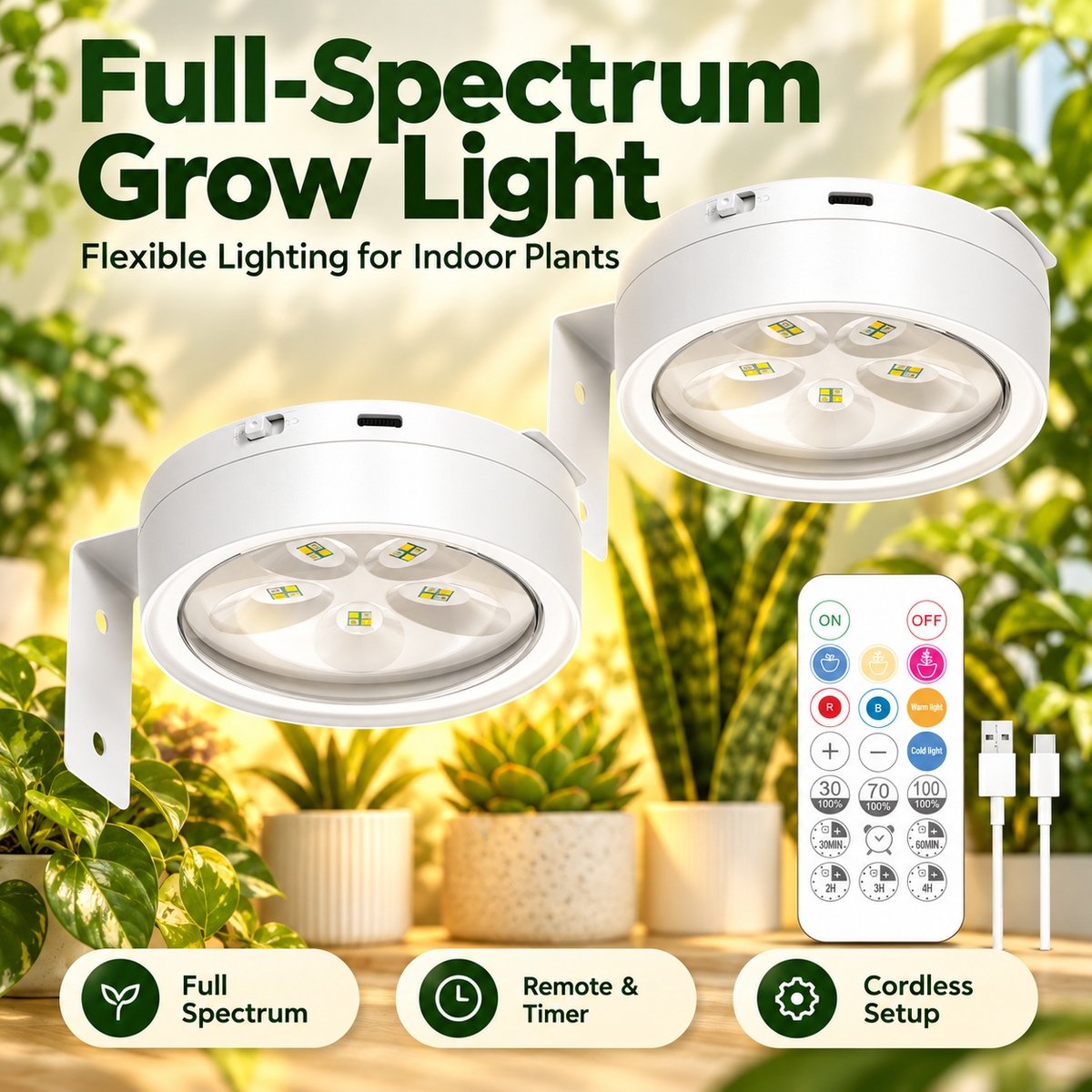 USB Rechargeable Magnetic Full Spectrum Grow Light for Indoor Plants