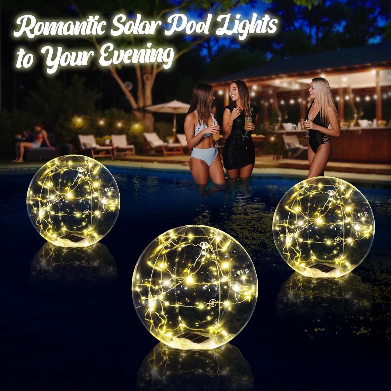 14 Inch LED Solar Floating Pool Lights Waterproof 3000K-D1