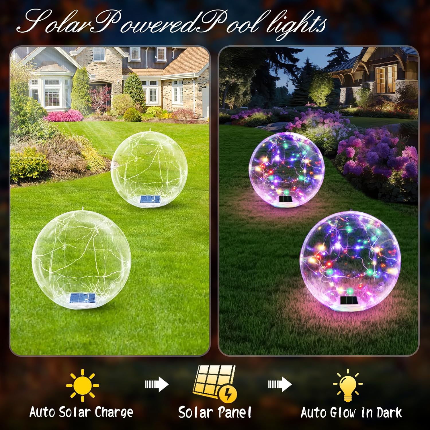 14 Inch LED Solar Floating Pool Lights Waterproof 3000K-D1