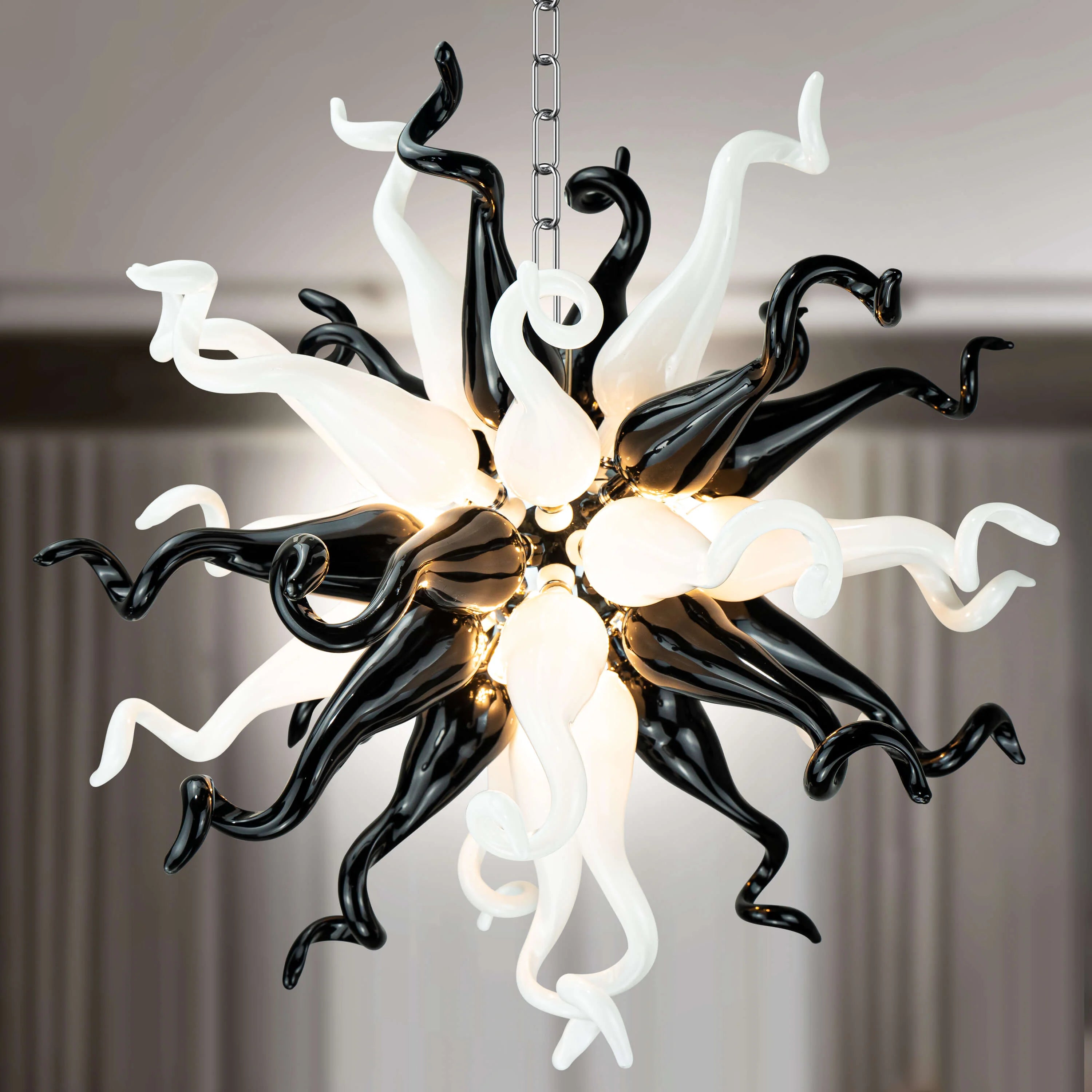 Starburst Blown Glass Chandelier Black And White Hand Blown