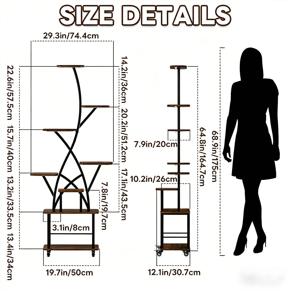 8 Tiered 64" Tall Indoor Plant Shelves for Multiple Plants