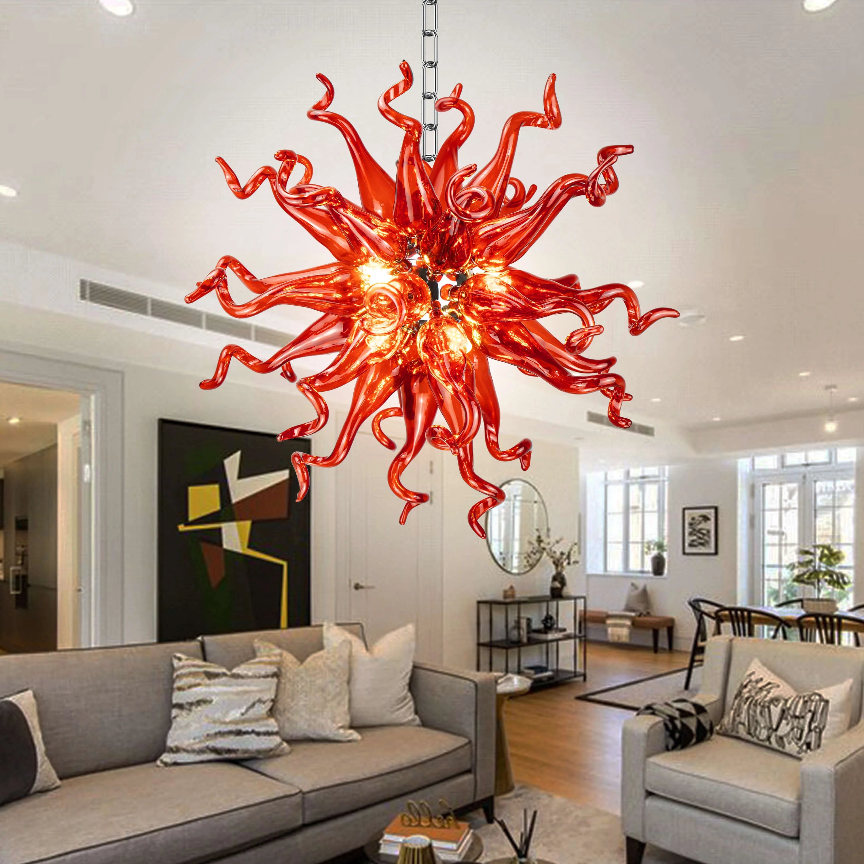 Sputnik Blown Glass Chandelier Red Color D20 inch