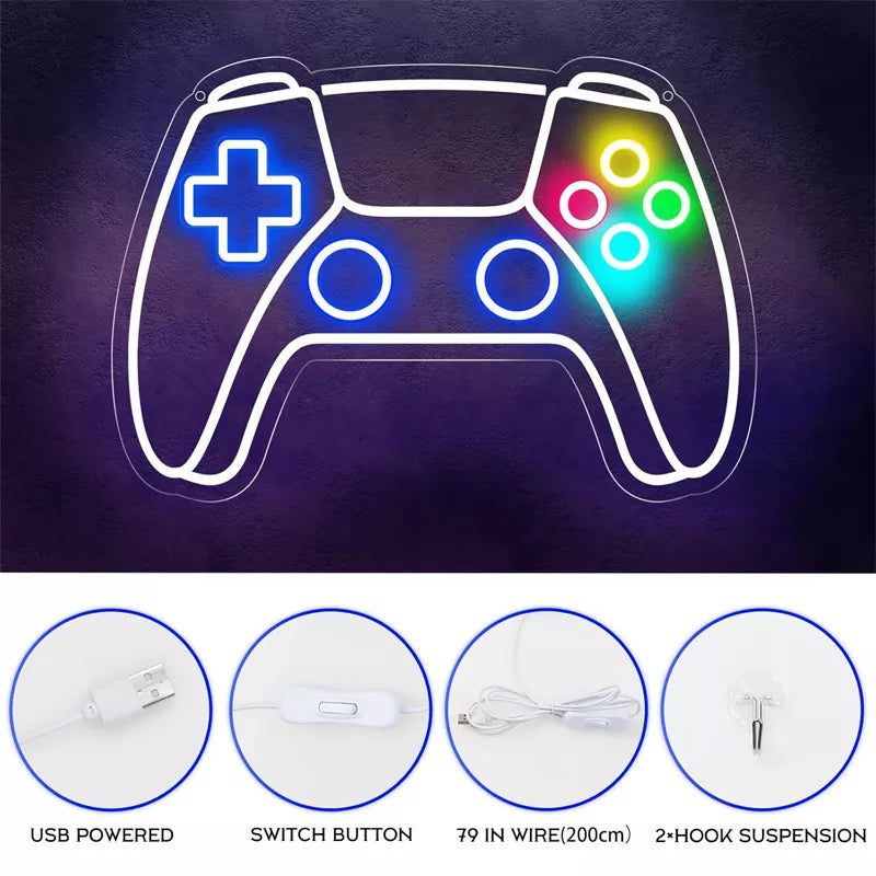 Gamepad Shaped LED Neon Sign for Gamer Room Decor