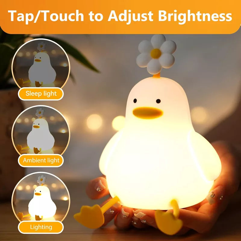 Cute Flower Duck Lamp Night Light Silicone Rechargeable and Dimmable