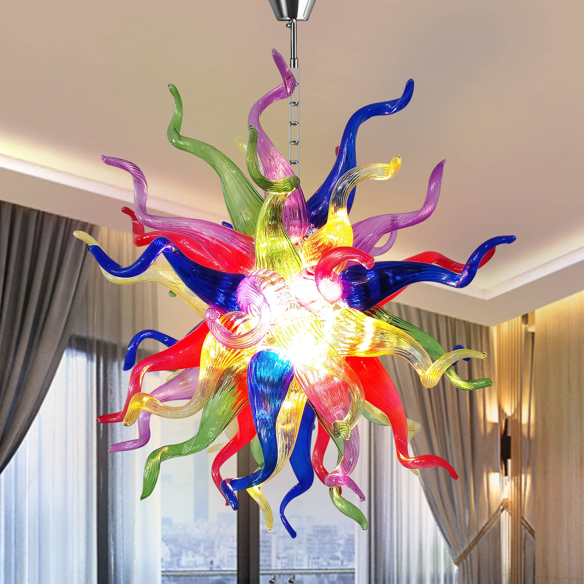 Multi-Colors Blown Glass Chandelier Chihuly Style