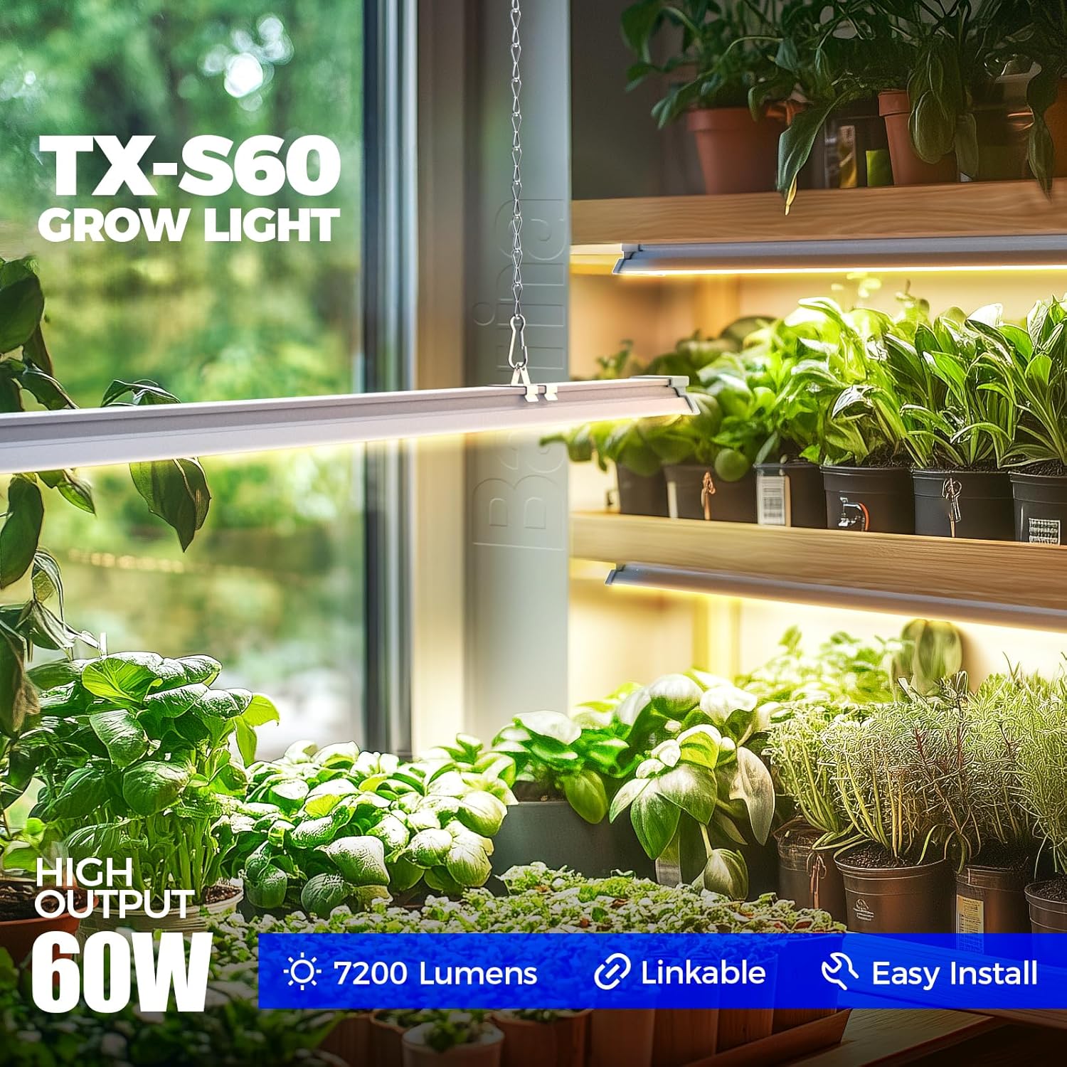 4FT Grow Light 60W(420W Equivalent) Full Spectrum with 660nm Red LEDs