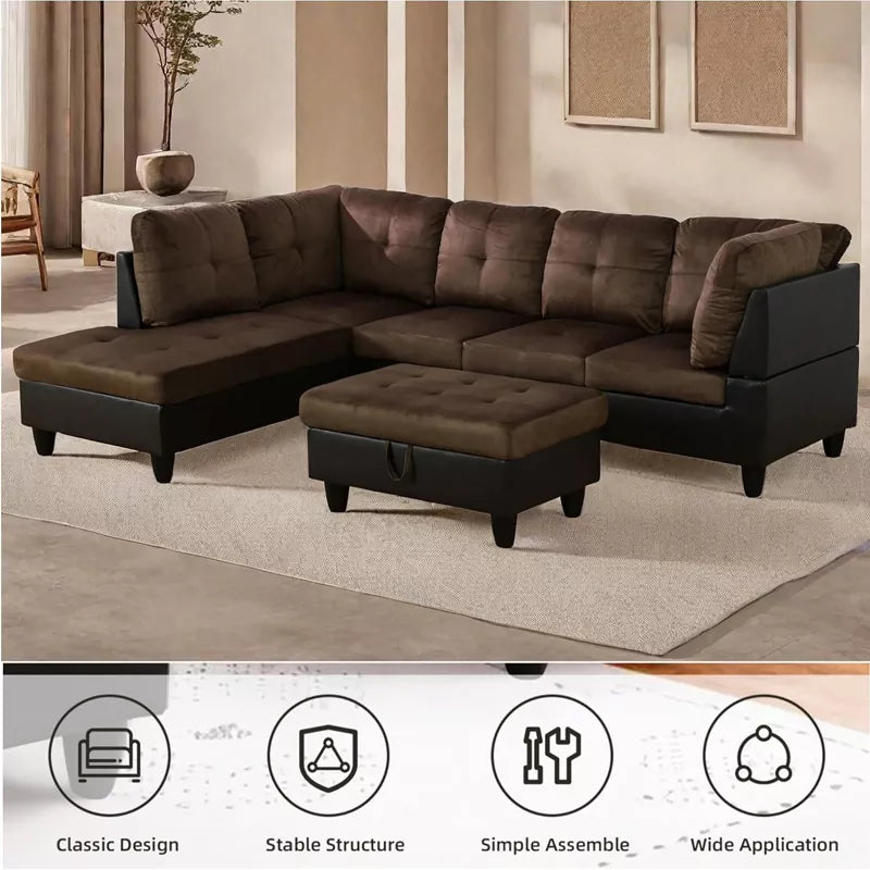 L Shaped Sectional Couches Sofa with Ottoman Storage