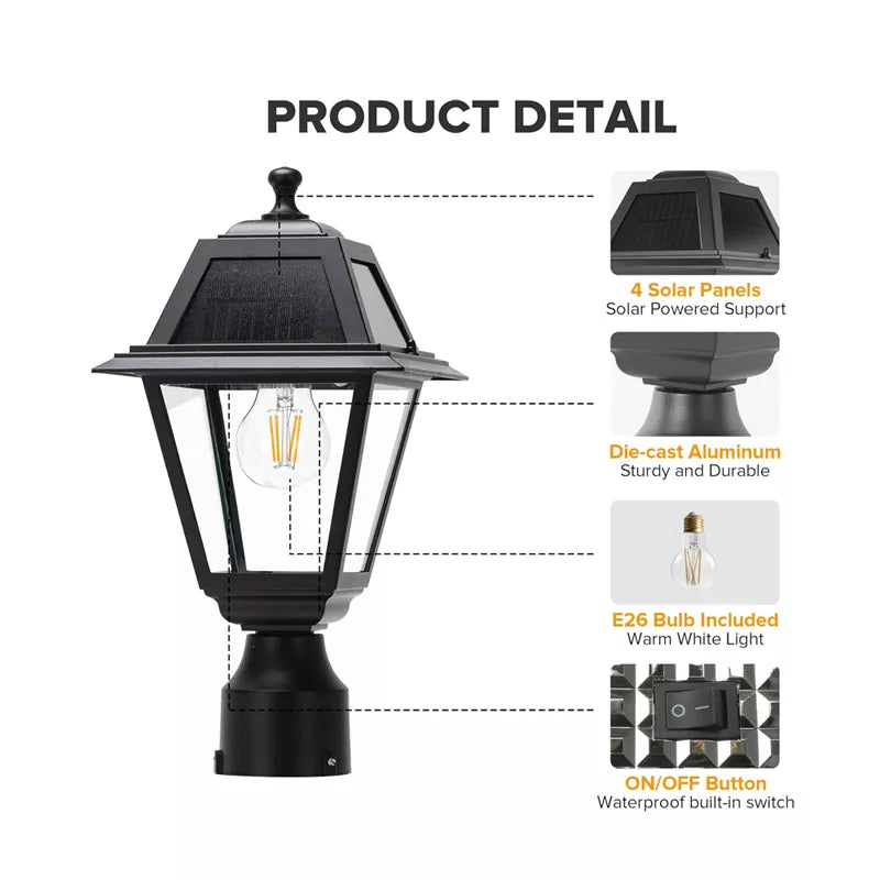 LED Solar Post Light Cast Aluminum Solar Lamp Post Light