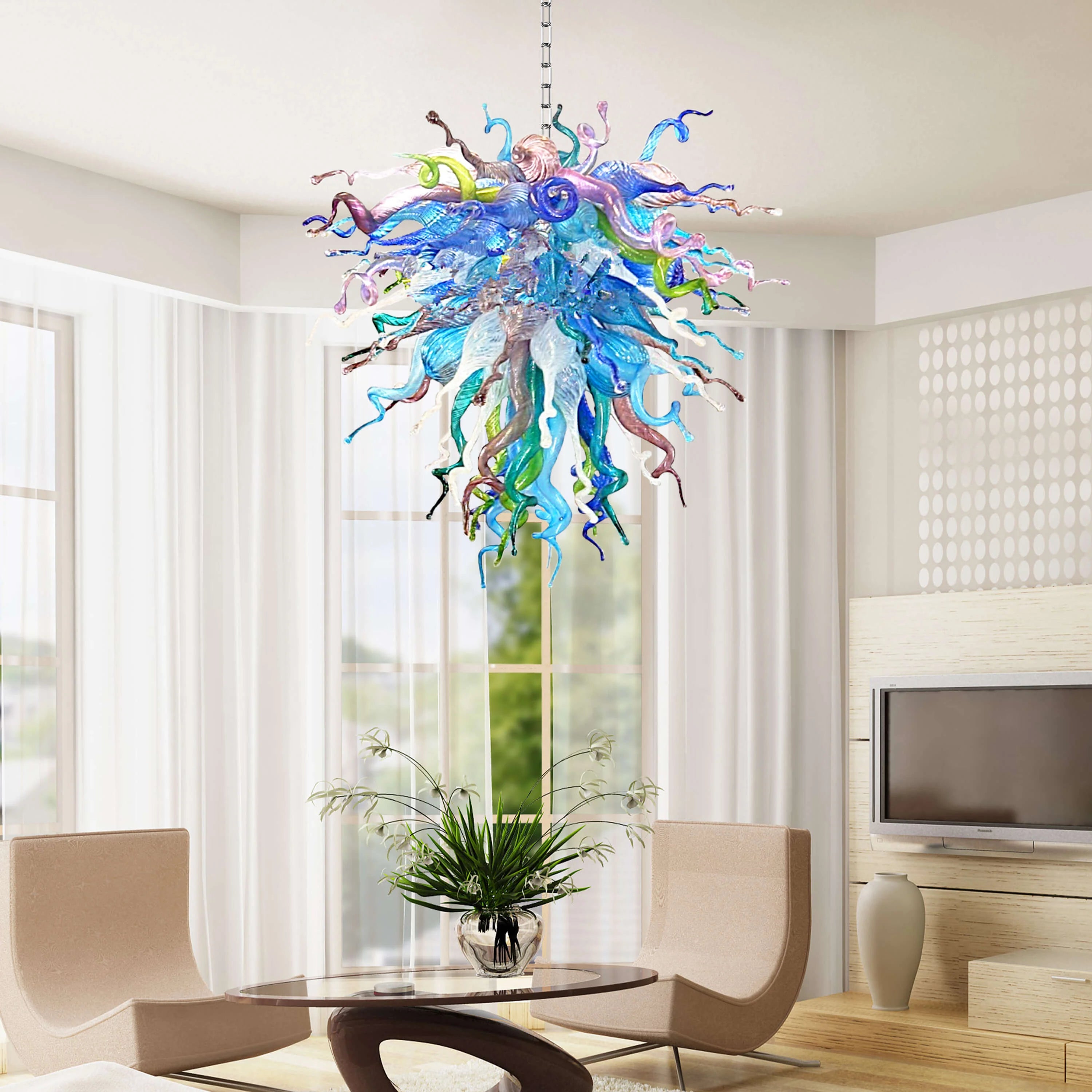 Style Blown Glass Chandelier Colorful Curly Glass