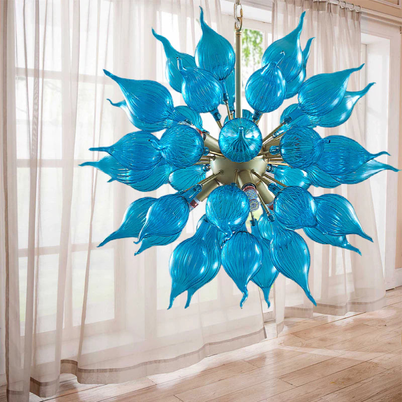 Sputnik Style Blown Glass Chandelier LED Blue Pendant Light