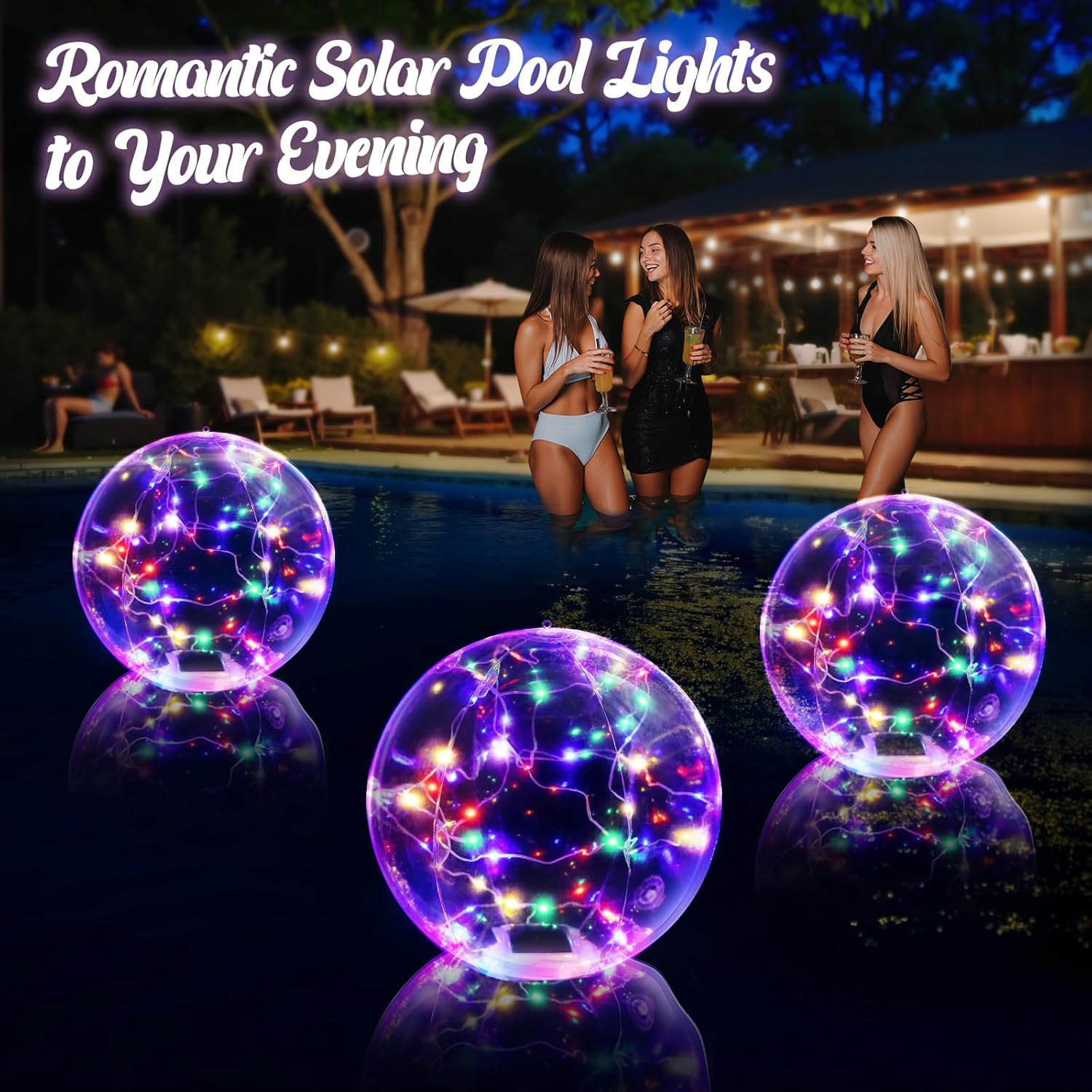 14 Inch LED Solar Floating Pool Lights Waterproof 3000K-D1