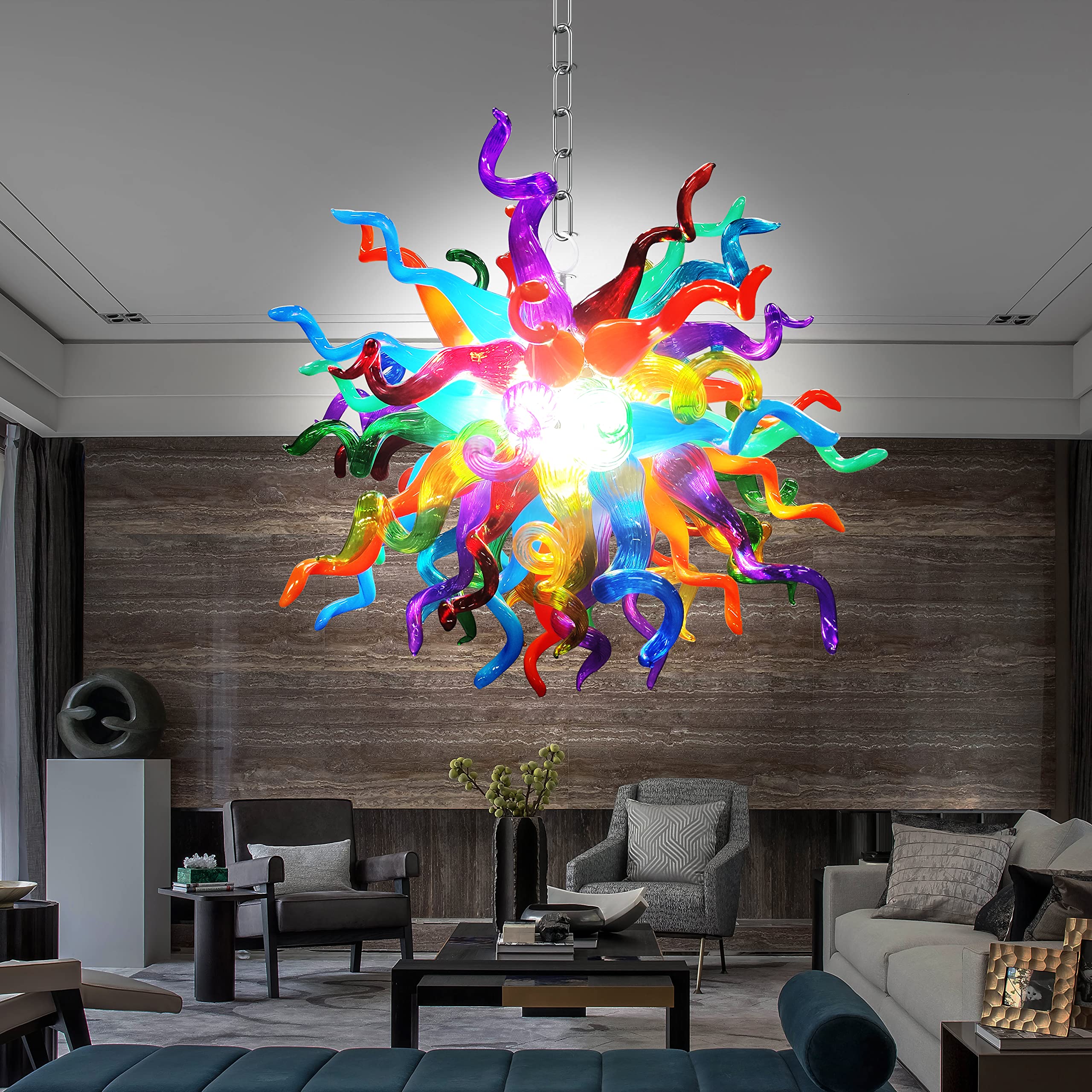 Chihuly Style Blown Glass Chandelier Multi Colors