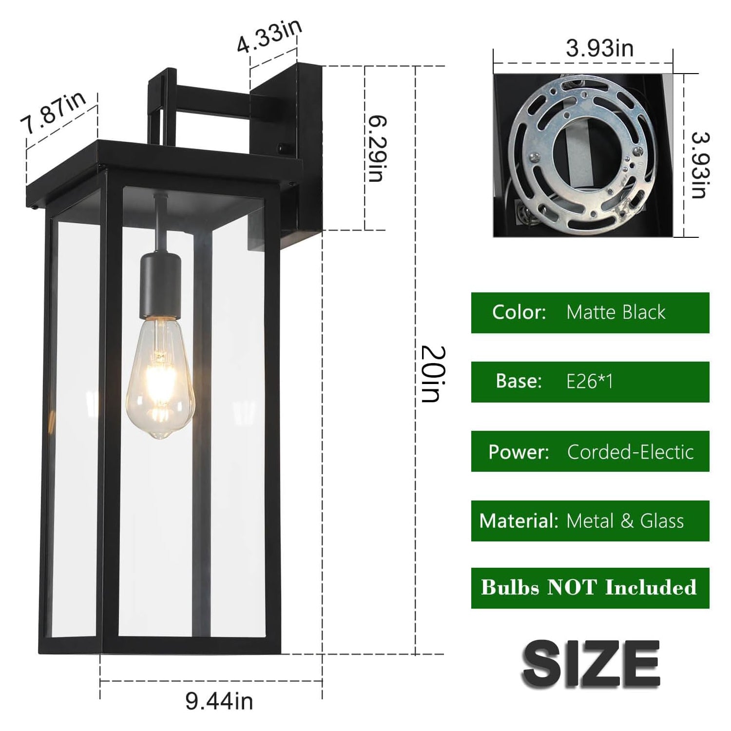 2 Pack Large Size Outdoor Wall Lantern Exterior Wall Light Fixture