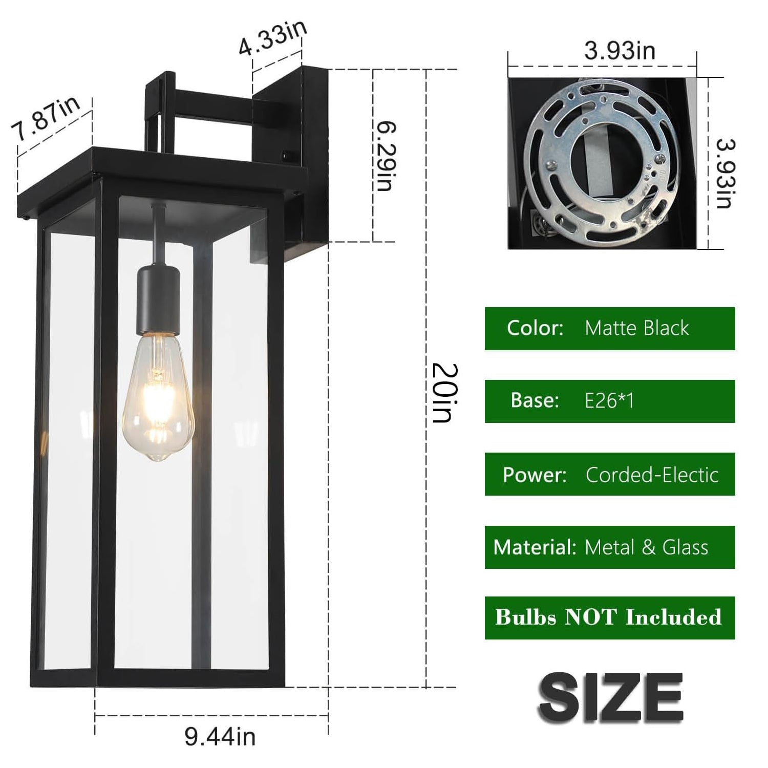 2 Pack Large Size Outdoor Wall Lantern Exterior Wall Light Fixture