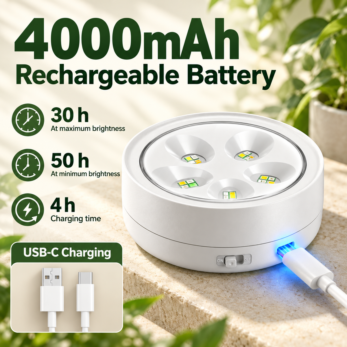USB Rechargeable Magnetic Full Spectrum Grow Light for Indoor Plants