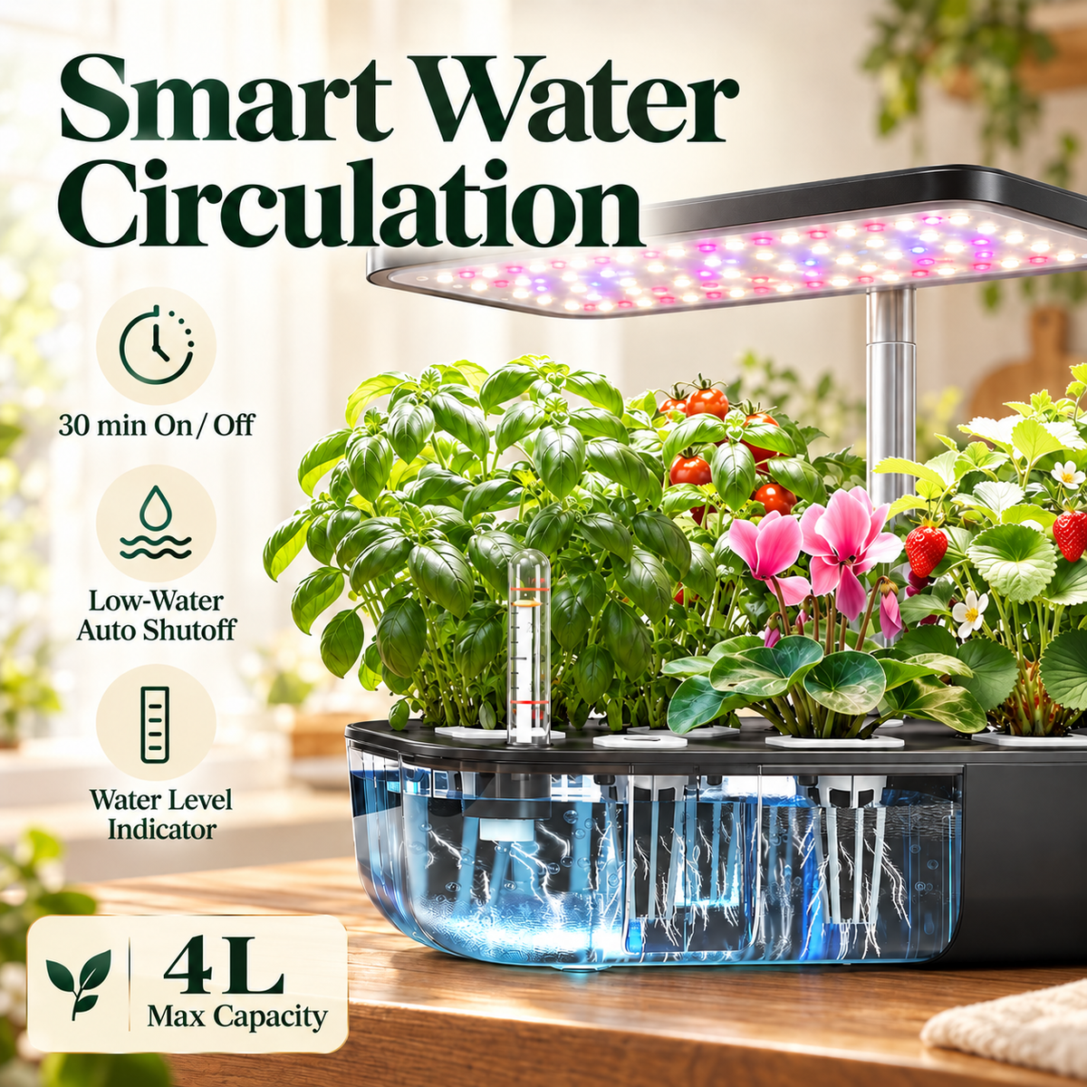 Hydroponics Growing System Kit 12 Pods with 24W LED Grow Light