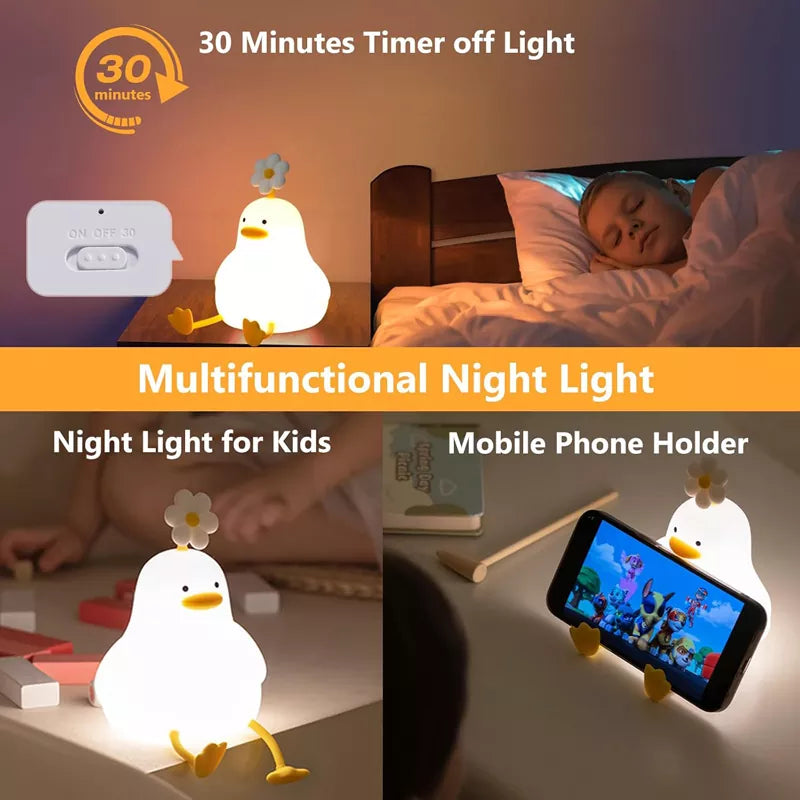 Cute Flower Duck Lamp Night Light Silicone Rechargeable and Dimmable