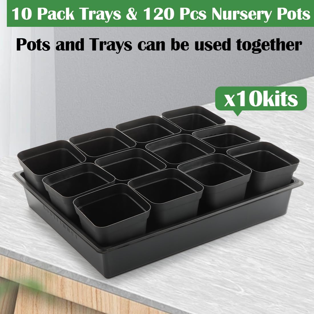 4 Inch Square Nursery Pots 120pcs 10 Pcs Seeds Starter Germination Tray