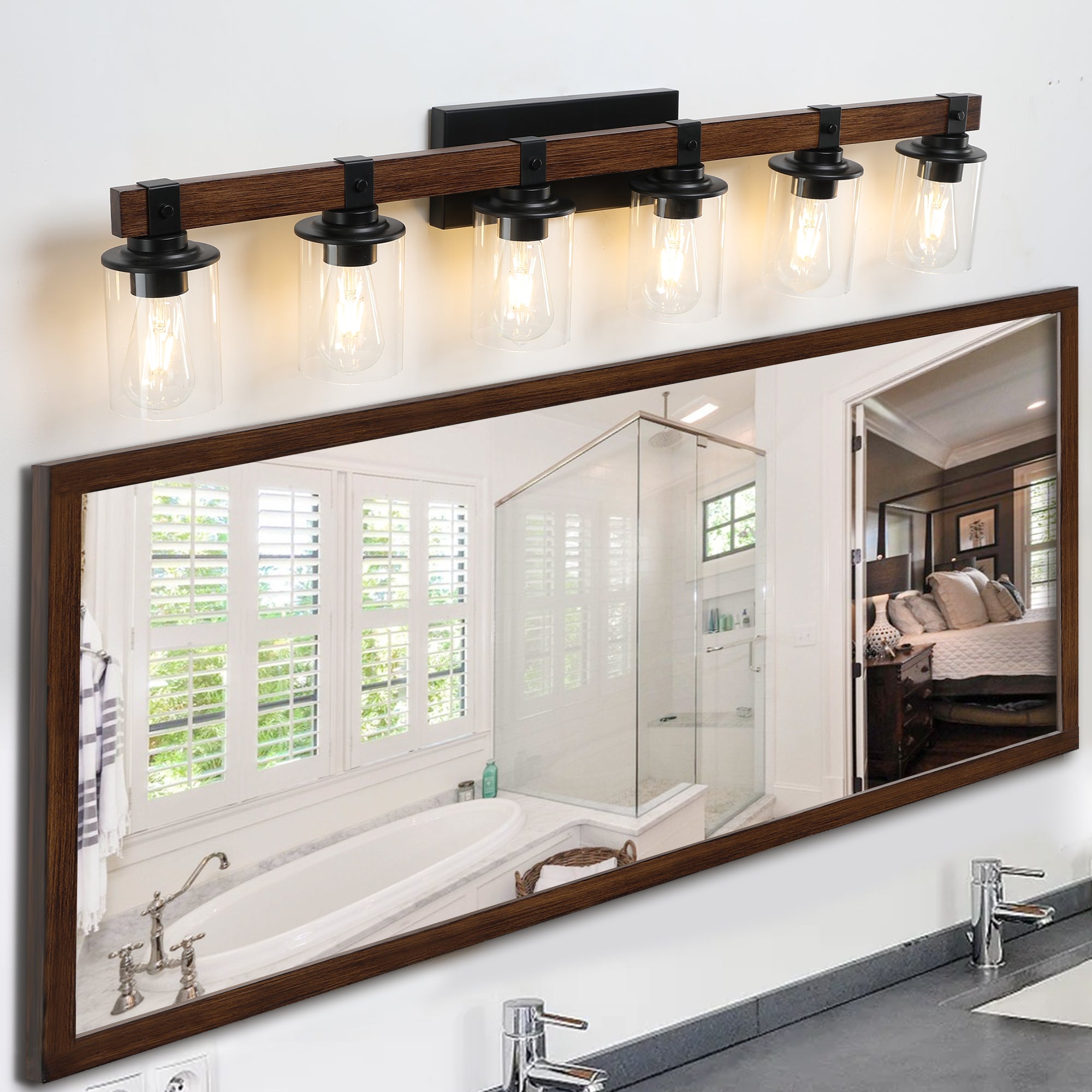 42" Rustic 6-Light Vanity Light Industrial Bathroom Wall Sconce