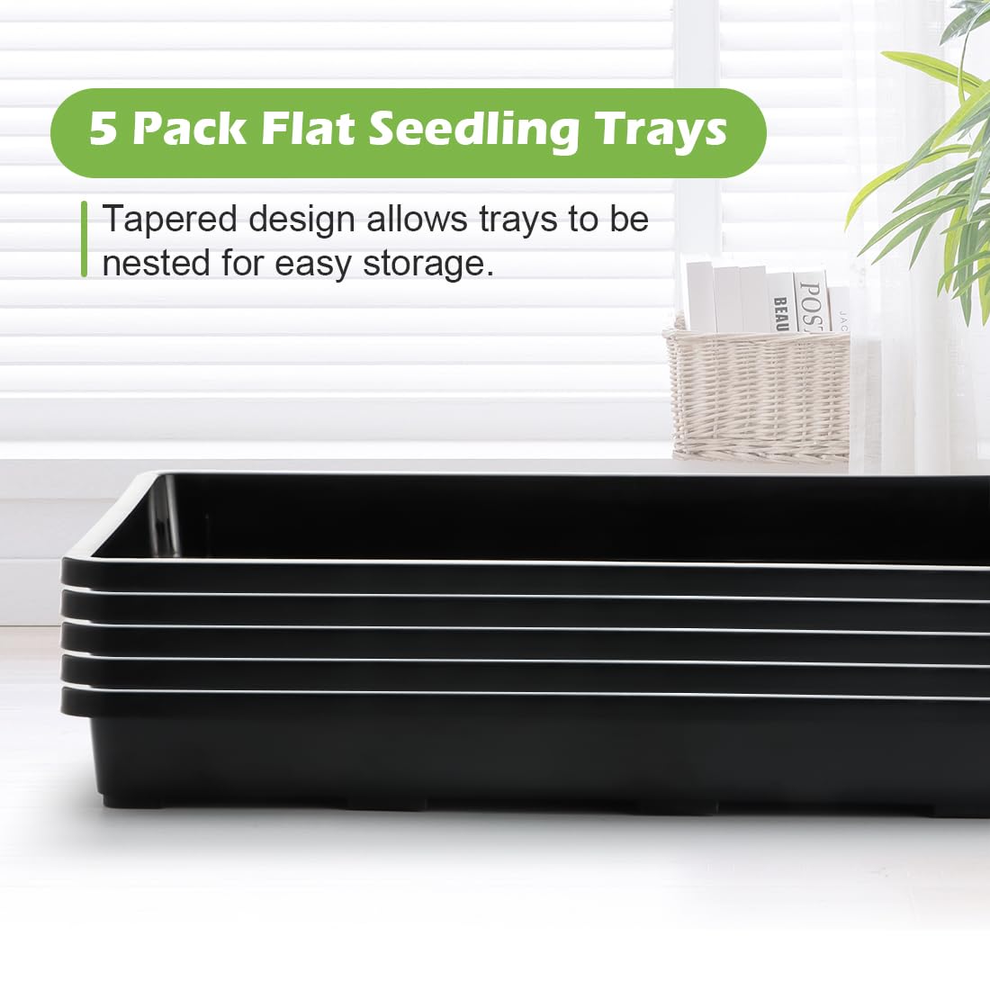 Nursery Pot Trays 5 Pack Plastic Flat Seed Starter Tray