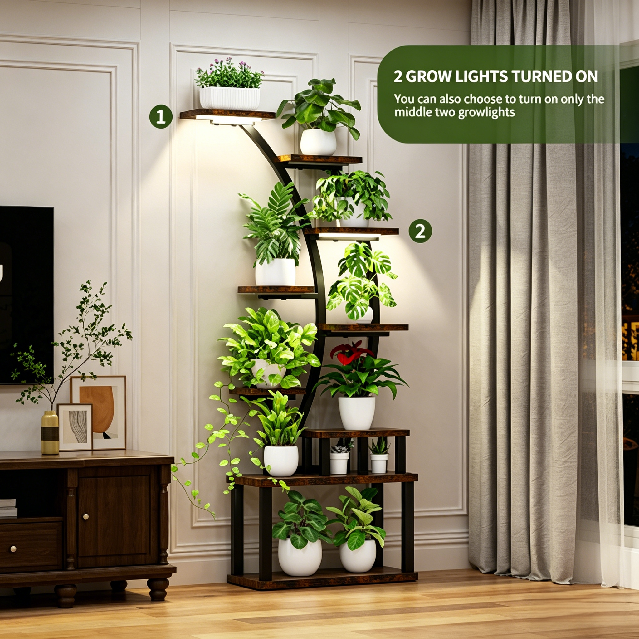 9-Tiered 63.6" Tall Plant Stand with 5 Grow Lights