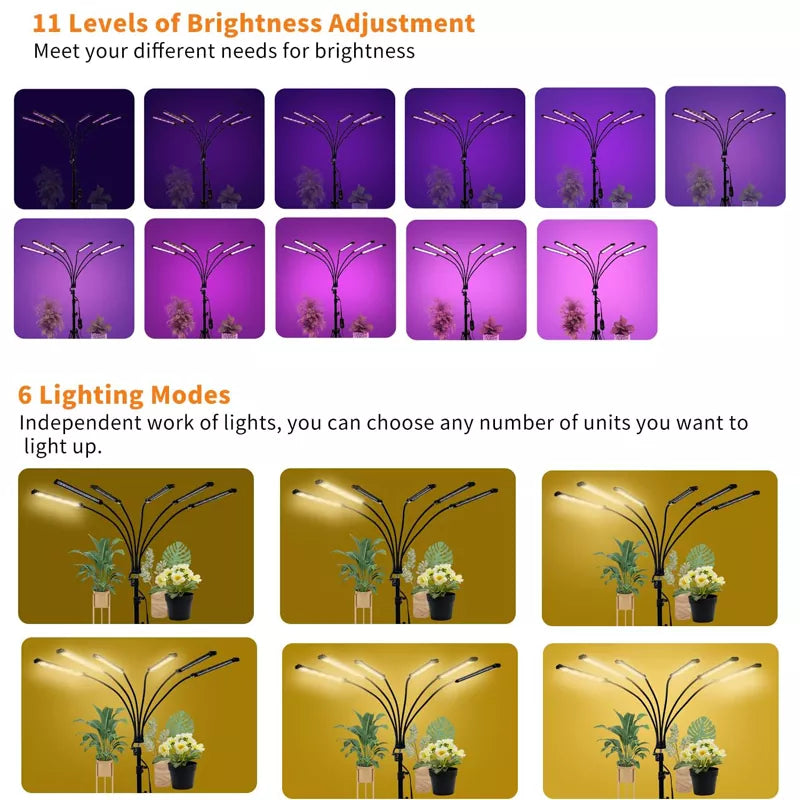 6 Heads LED Floor Plant Lights for Indoor Growing with Clip & Adjustable Stand