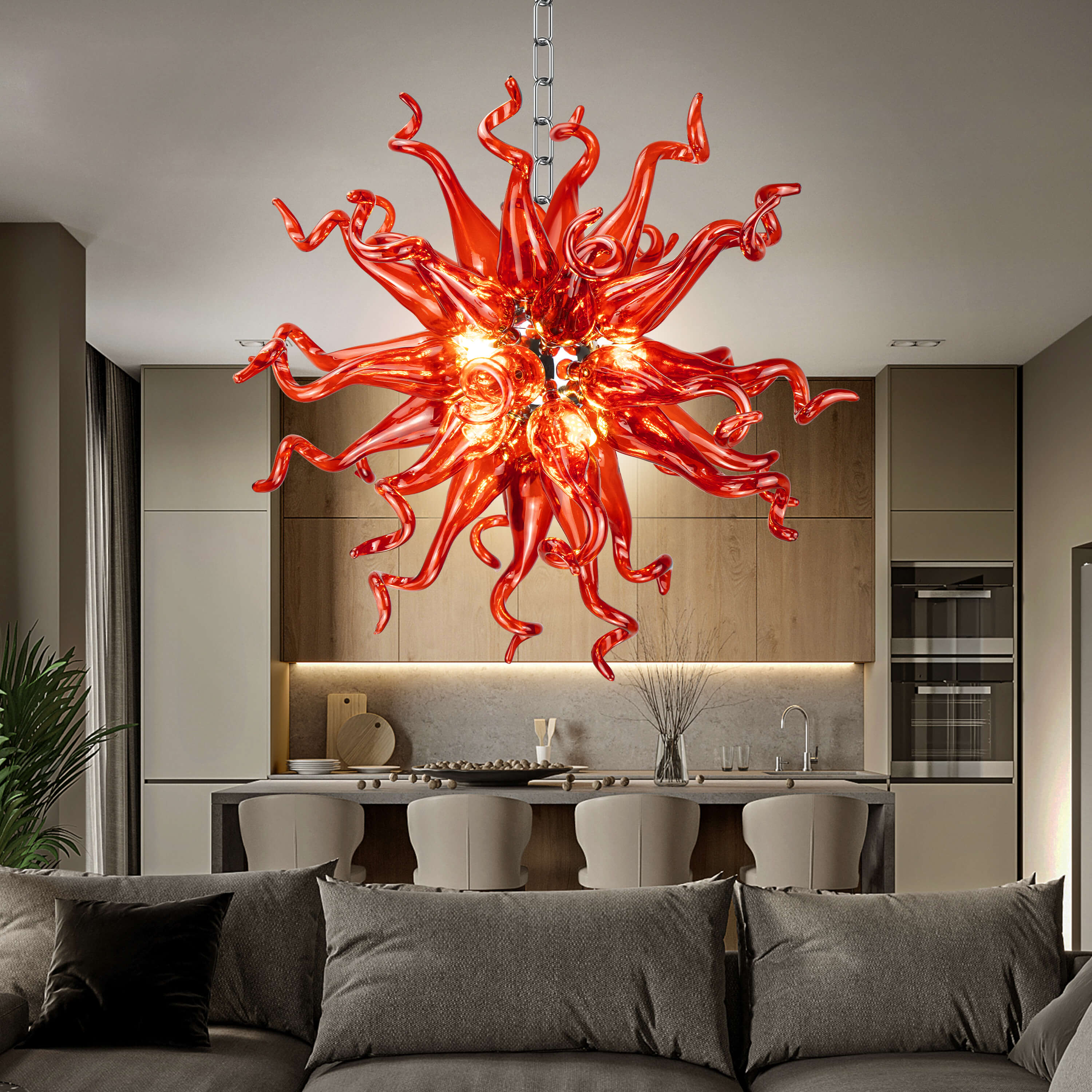 Sputnik Blown Glass Chandelier Red Color D20 inch