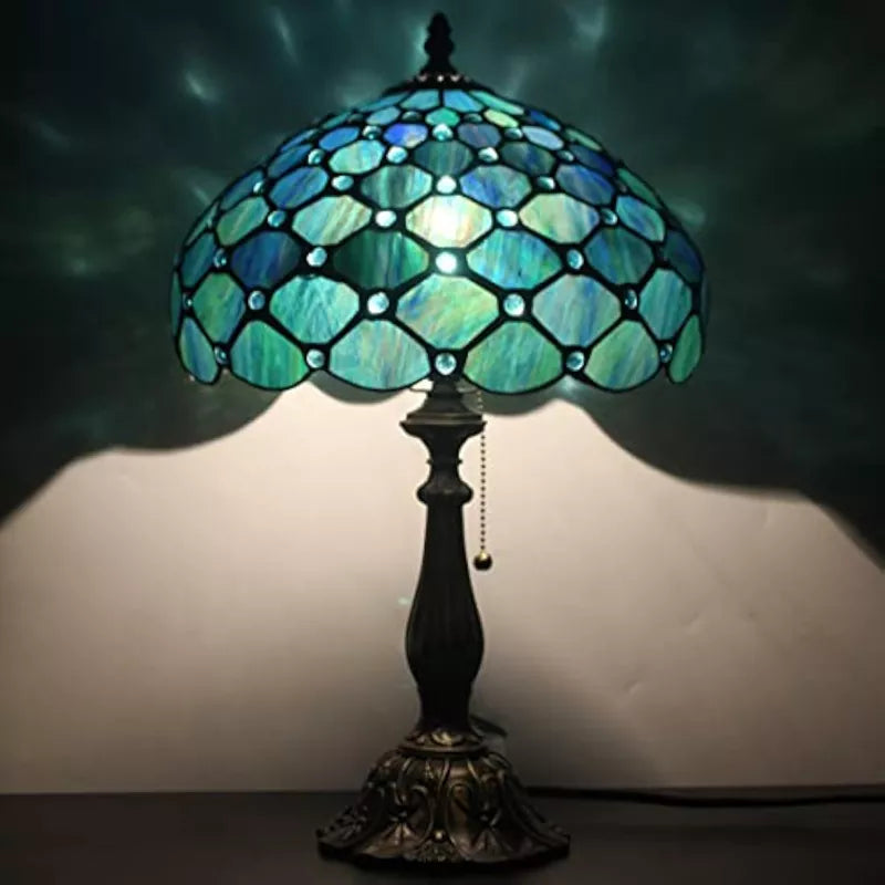 Tiffany Table Lamp Stained Glass Lamp Sea Blue Pearl