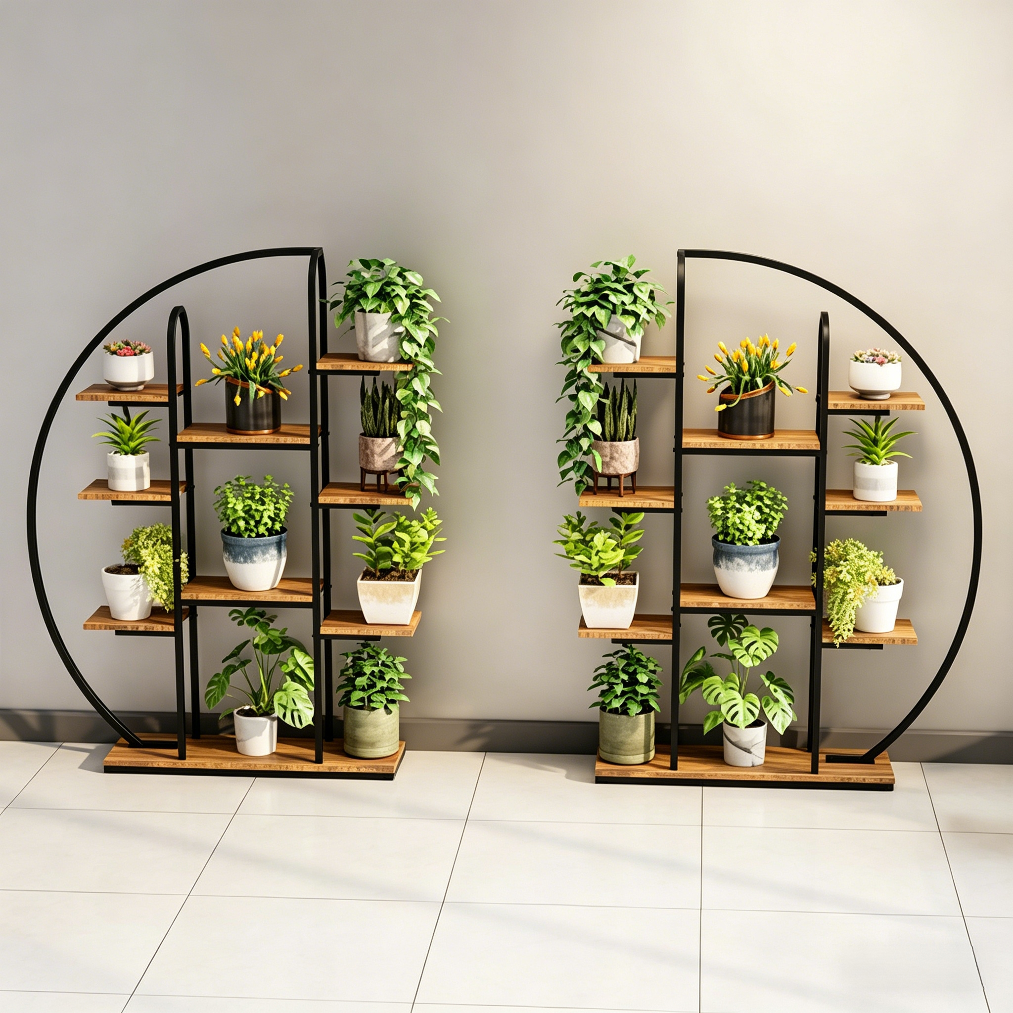 62.2 Inch Tall 9 Tier Metal Indoor Plant Stand with Grow Lights