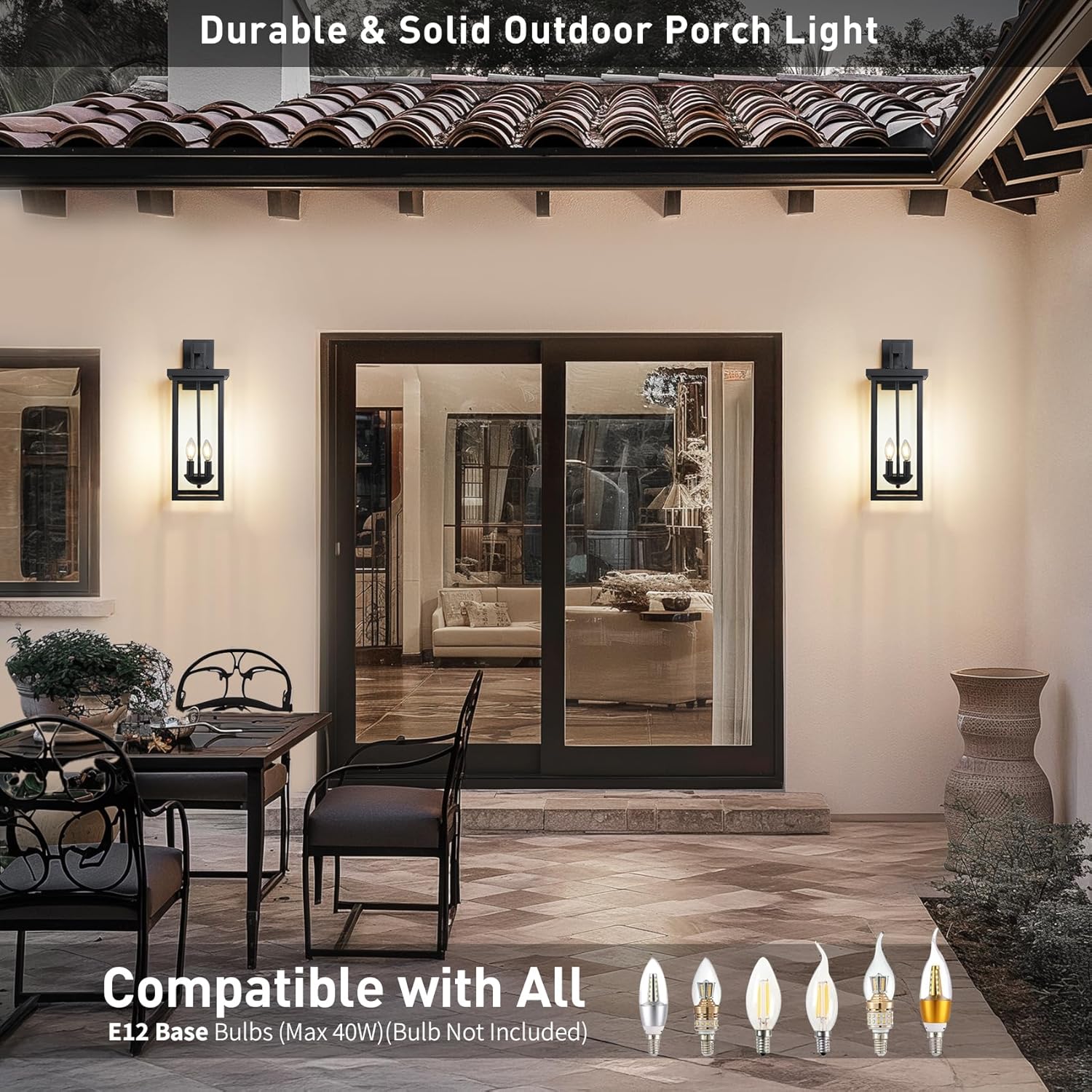 22 Inch Large Black Outdoor Wall Lights Exterior Lighting Fixtures - E12 Base*2