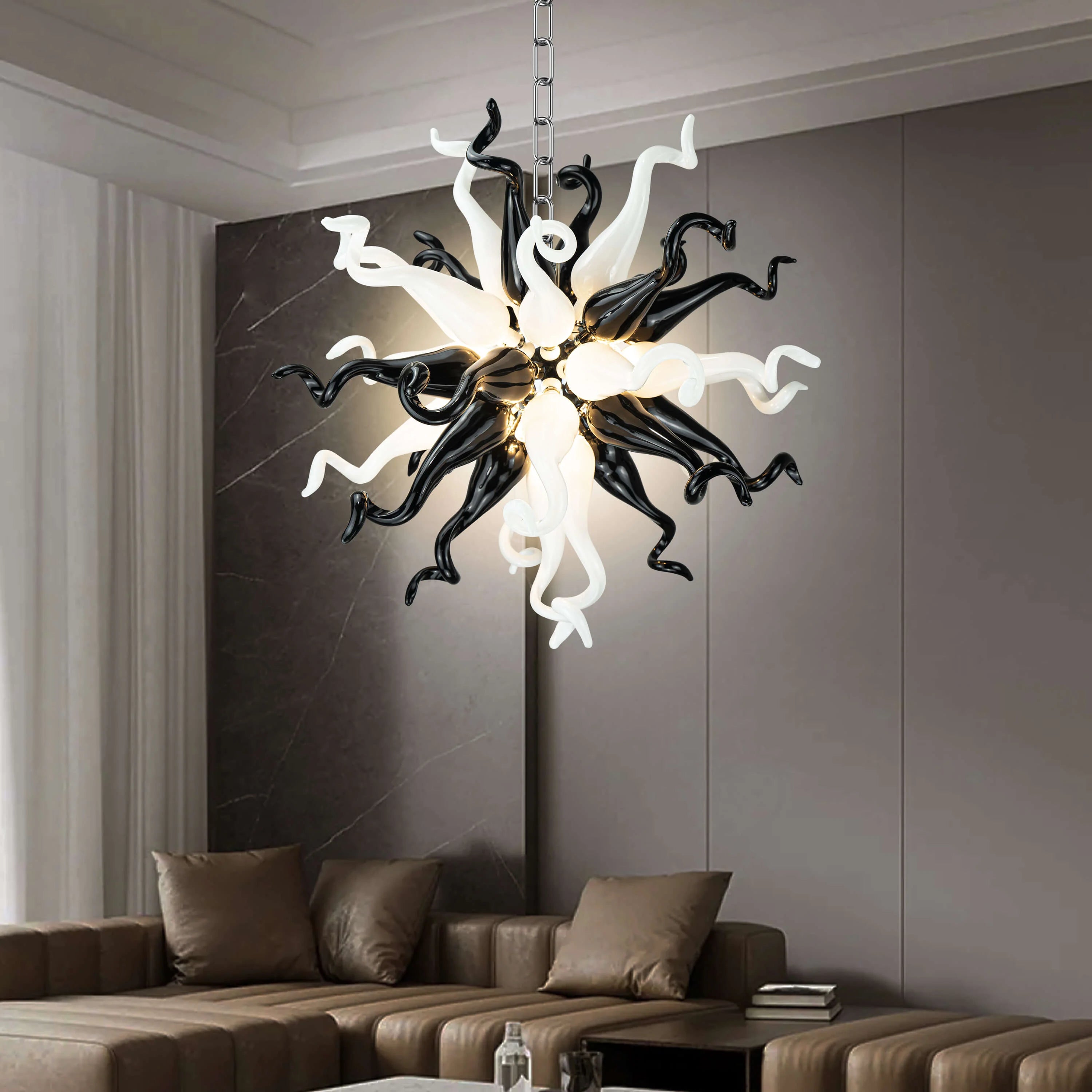Starburst Blown Glass Chandelier Black And White Hand Blown