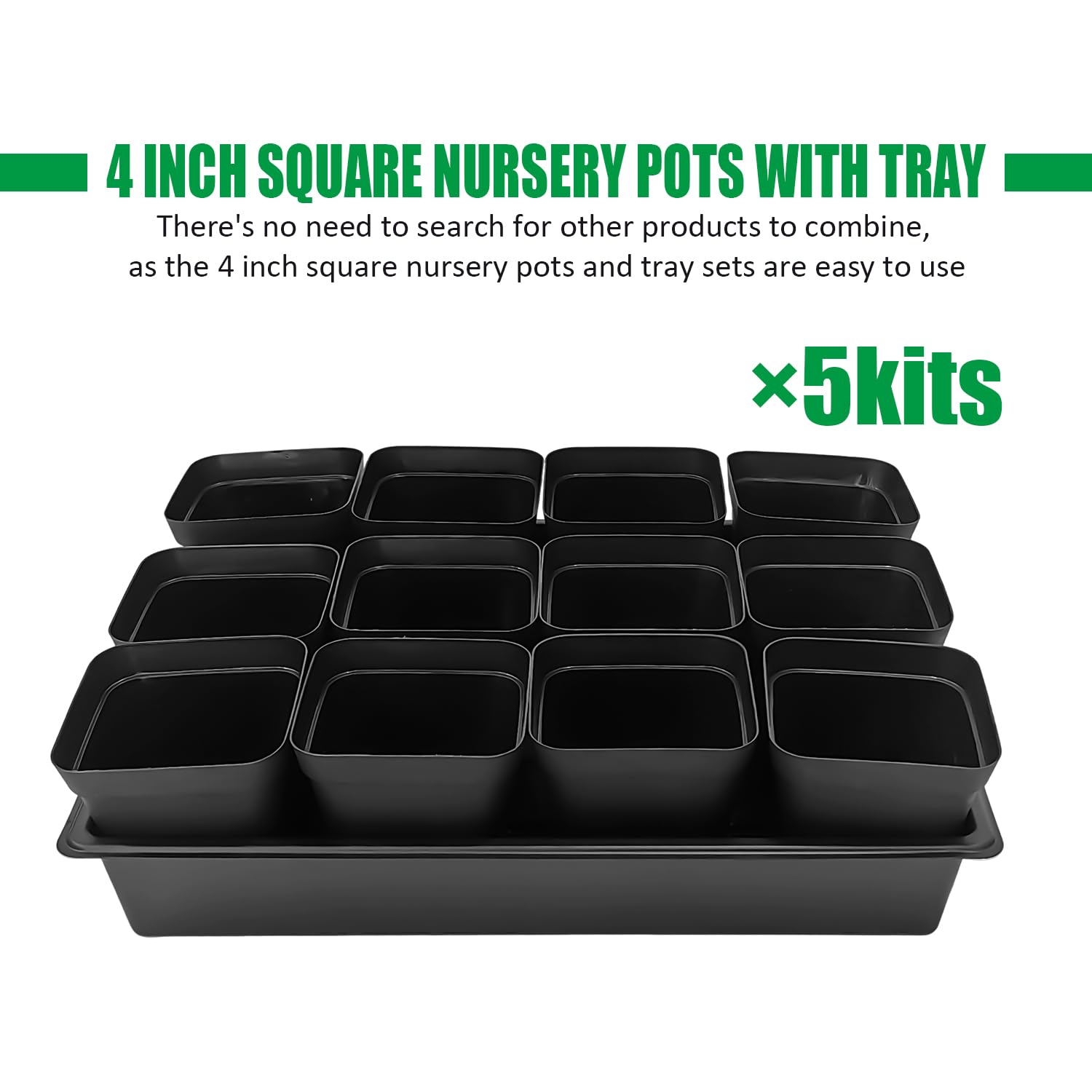 4 Inch (10CM) Square Nursery Pots 60pcs Sturdy Seedlings Trays 5 Pcs
