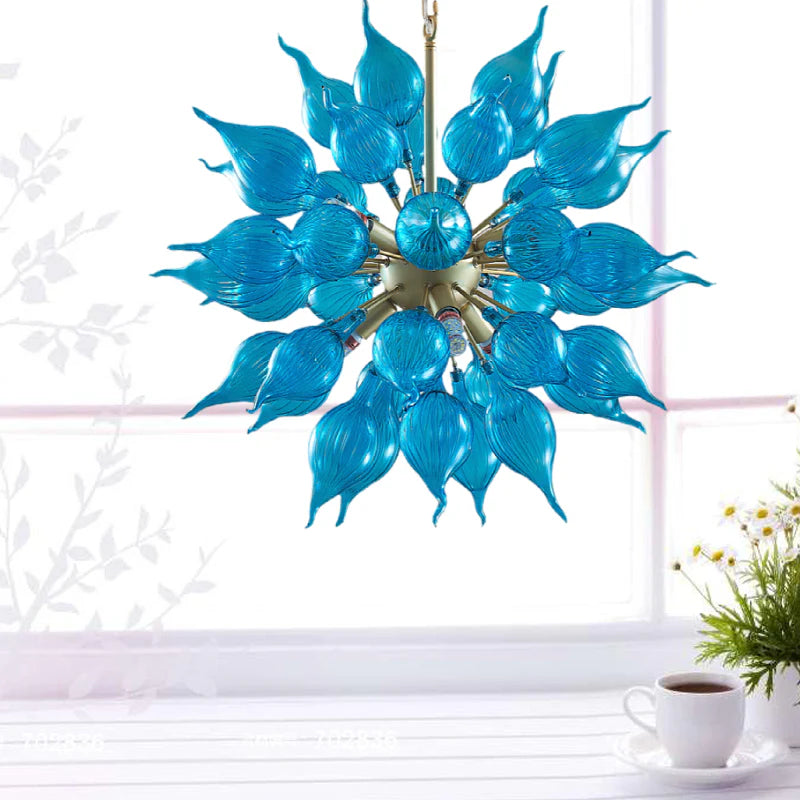 Sputnik Style Blown Glass Chandelier LED Blue Pendant Light