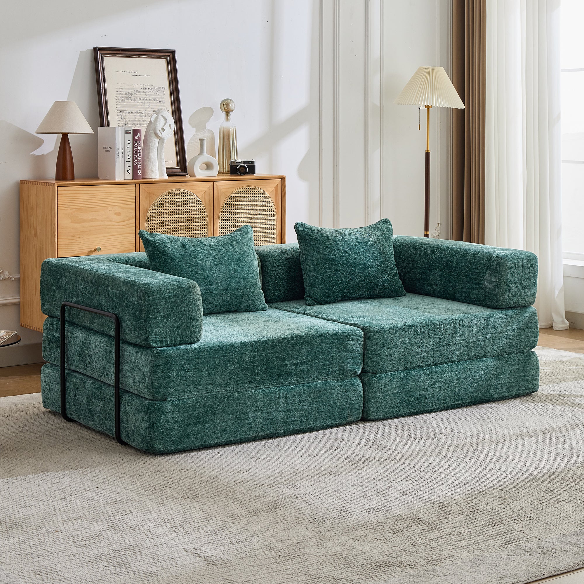Compression Sofa Convertible Floor Sofa Bed with Fixed-Shape Frame